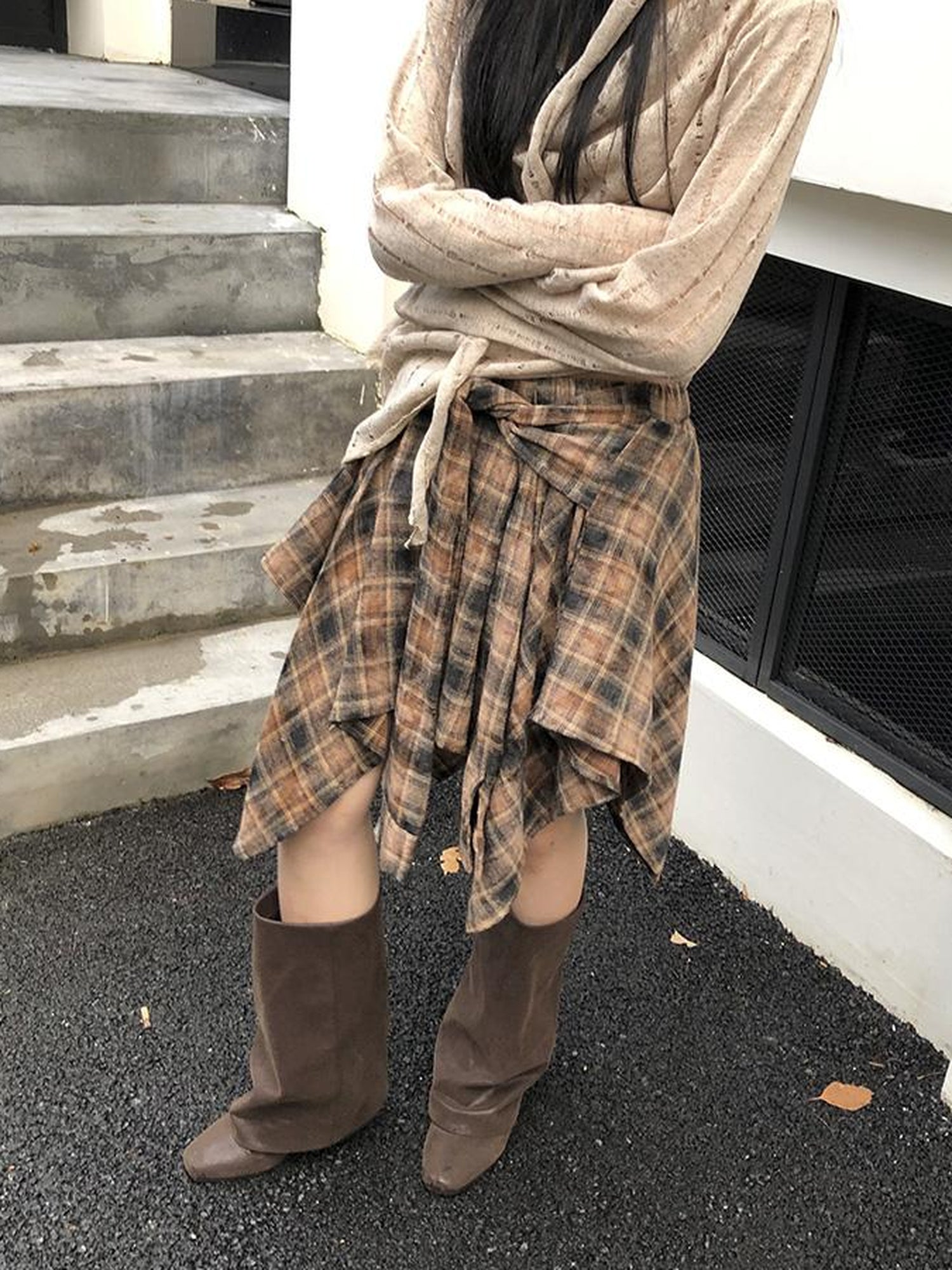 ang project Vintage Plaid Wrap Mini Skirt High Waist Adjustable Waistband