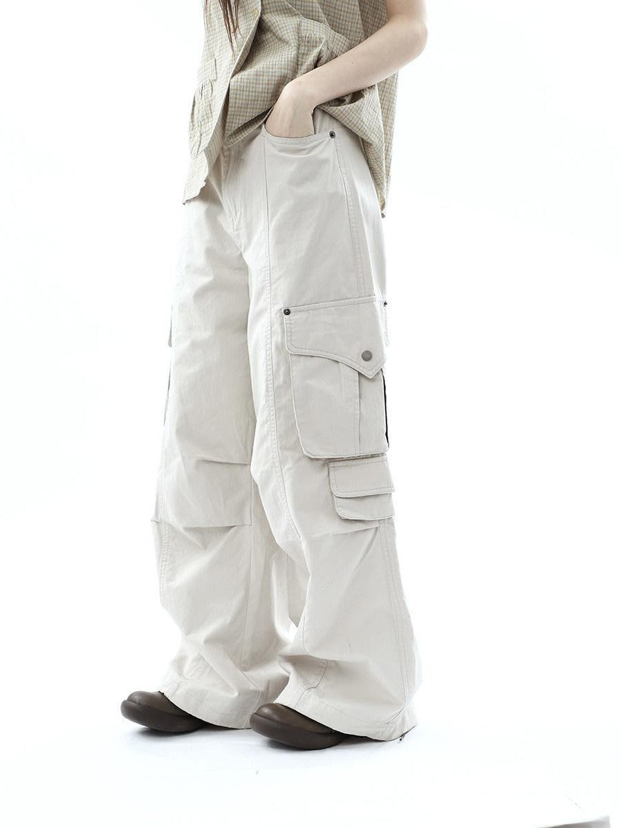 ang project Vintage Pleated Cargo Multi Pocket Women&