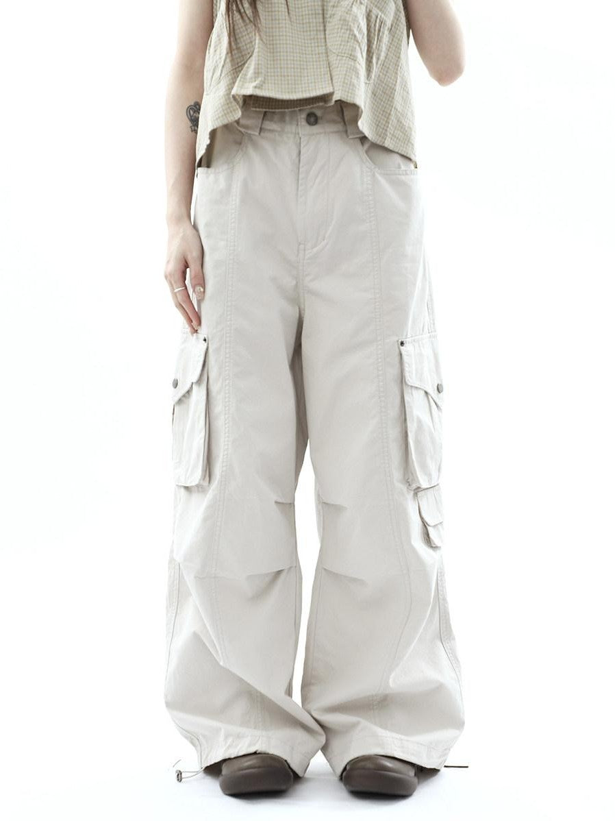 ang project Vintage Pleated Cargo Multi Pocket Women&