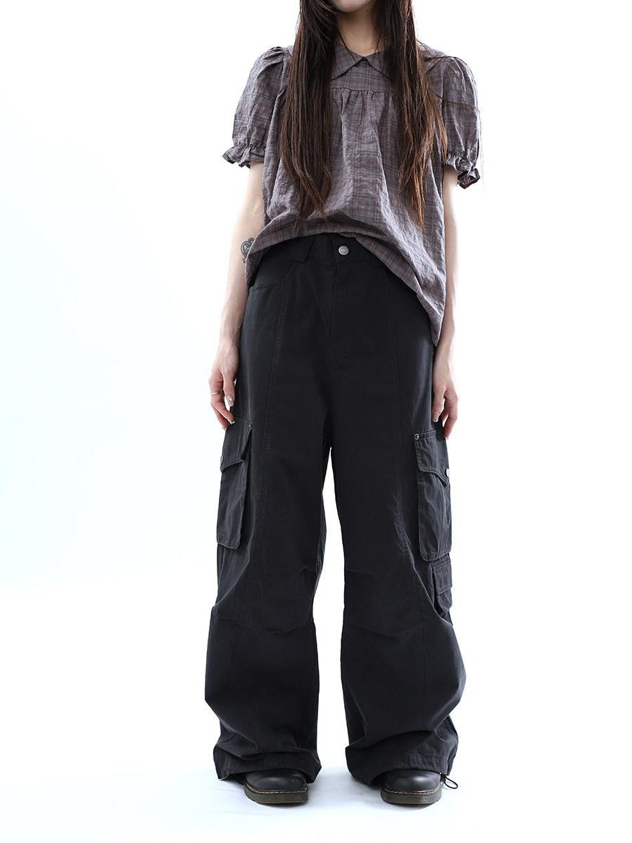 ang project Vintage Pleated Cargo Multi Pocket Women&