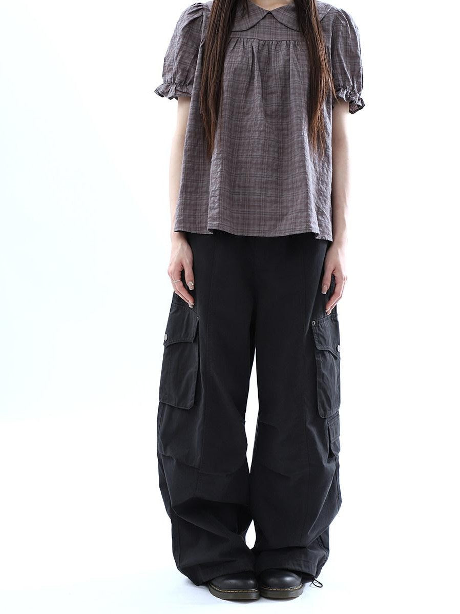 ang project Vintage Pleated Cargo Multi Pocket Women&