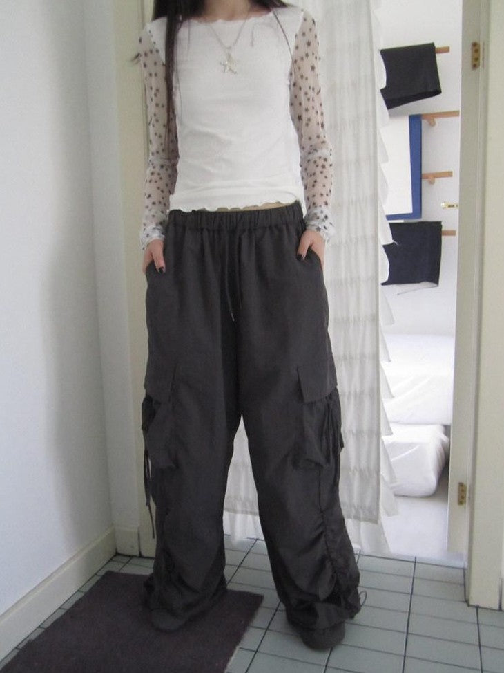 ang project Vintage Pleated Drawstring Cargo Tie Waist Women&