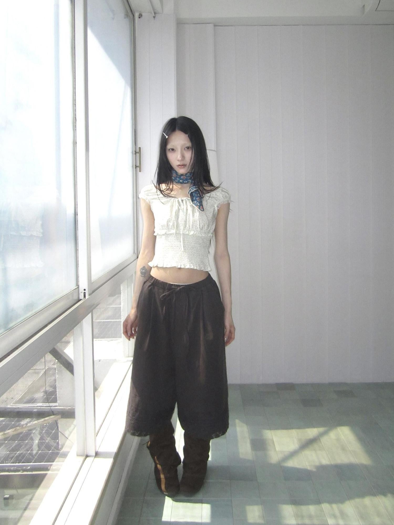 ang project Vintage Pleated Lace Elastic Waist Women&