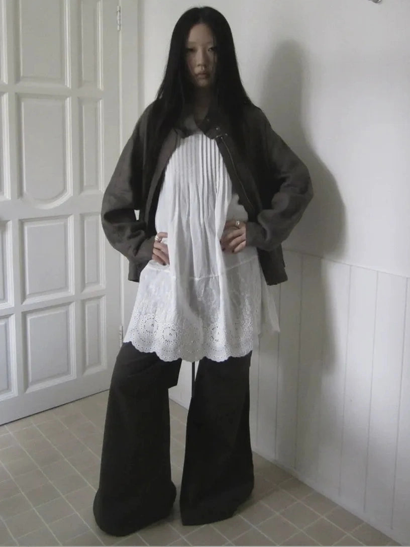 ang project Vintage Pleated Lace Slip Dress Dresses