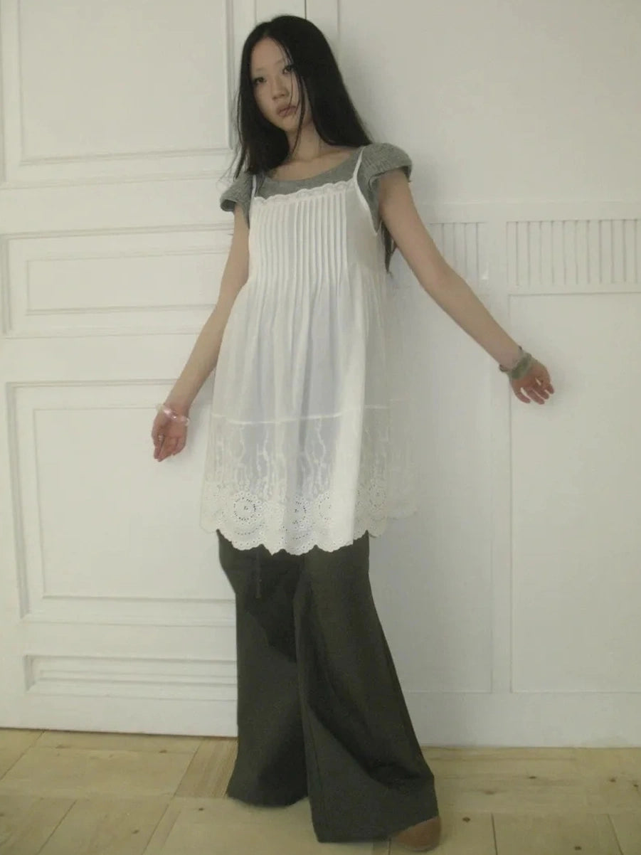 ang project Vintage Pleated Lace Slip Dress Dresses