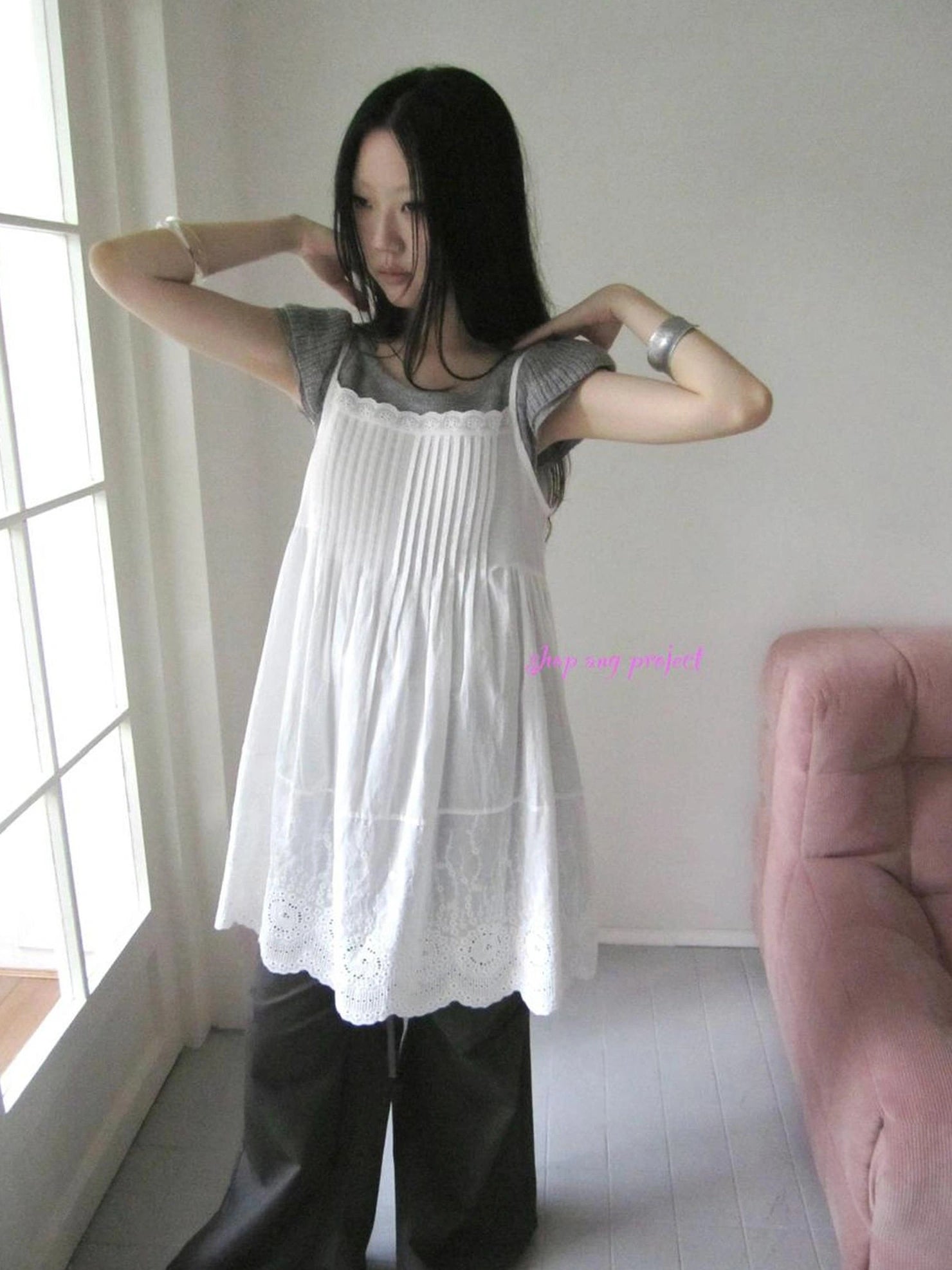 ang project Vintage Pleated Lace Slip Dress Dresses