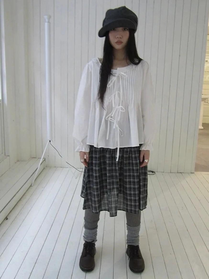 ang project Vintage Pleated Lace Trim Blouse With Lantern Sleeves Shirts