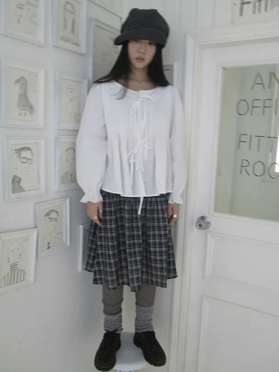 ang project Vintage Pleated Lace Trim Blouse With Lantern Sleeves Shirts