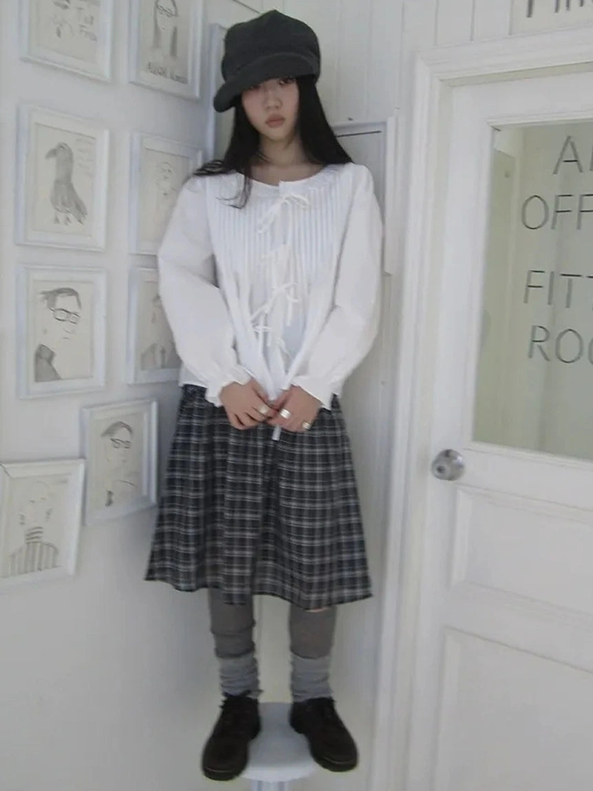 ang project Vintage Pleated Lace Trim Blouse With Lantern Sleeves Shirts