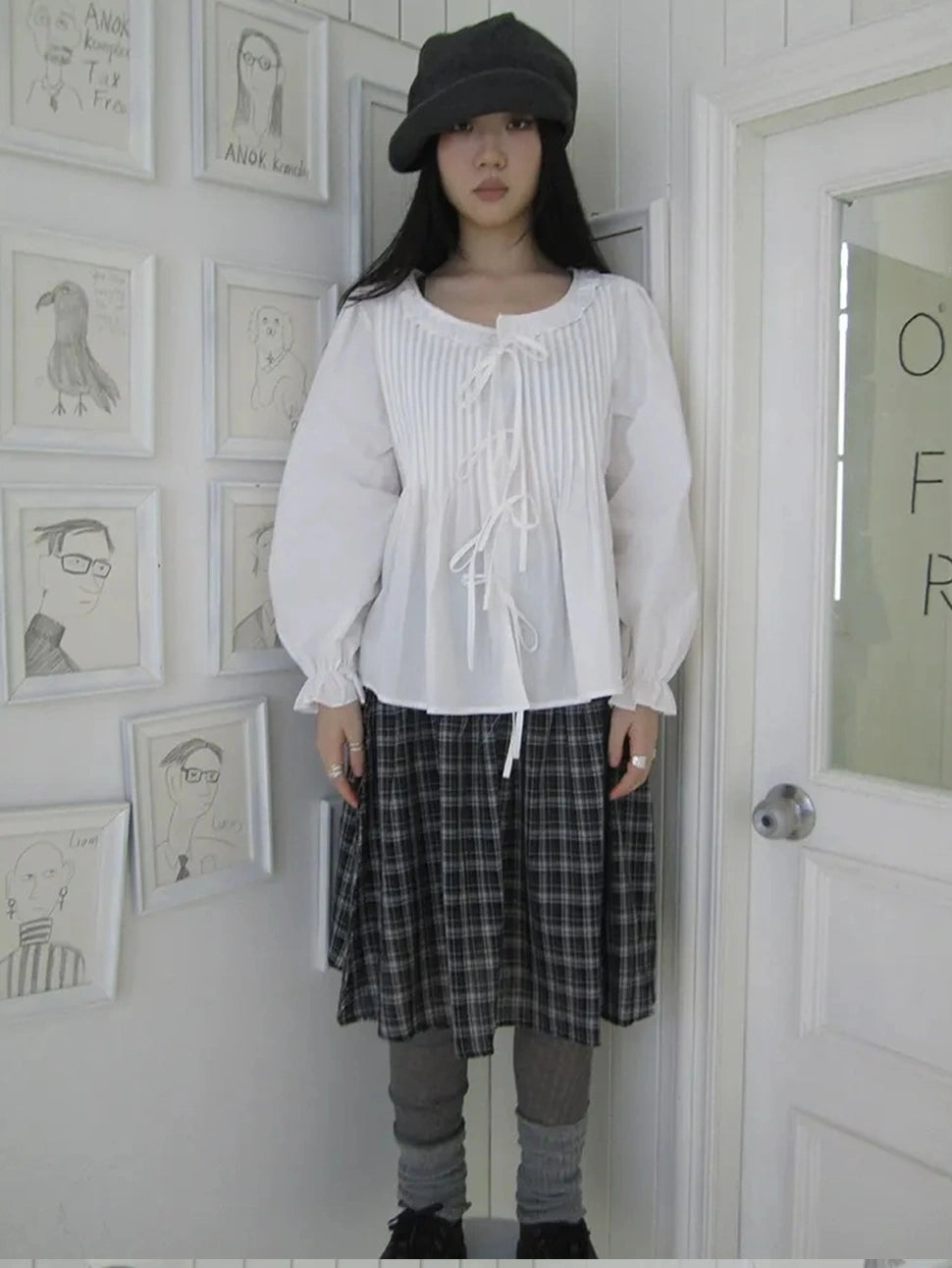 ang project Vintage Pleated Lace Trim Blouse With Lantern Sleeves Shirts