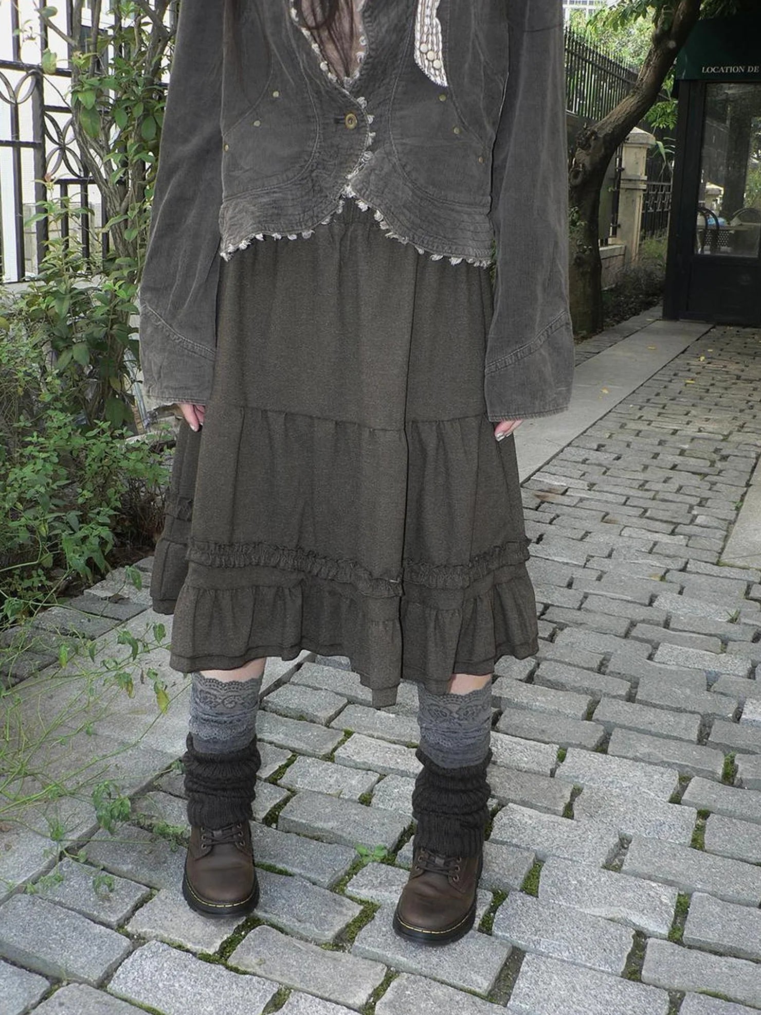 ang project Vintage Pleated Ruffle Hem A Line Skirt Skirt