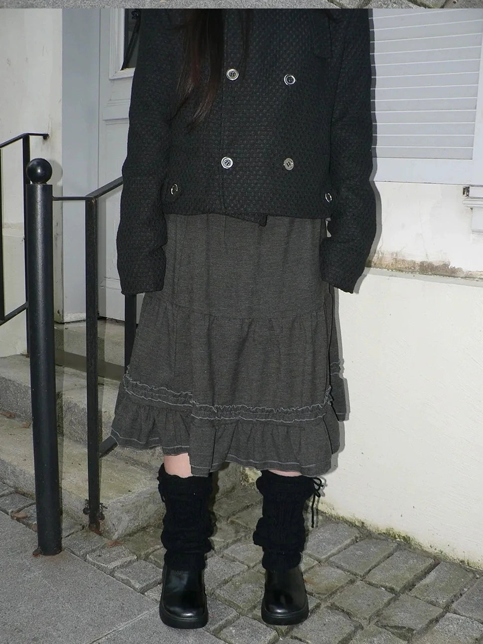 ang project Vintage Pleated Ruffle Hem A Line Skirt Skirt