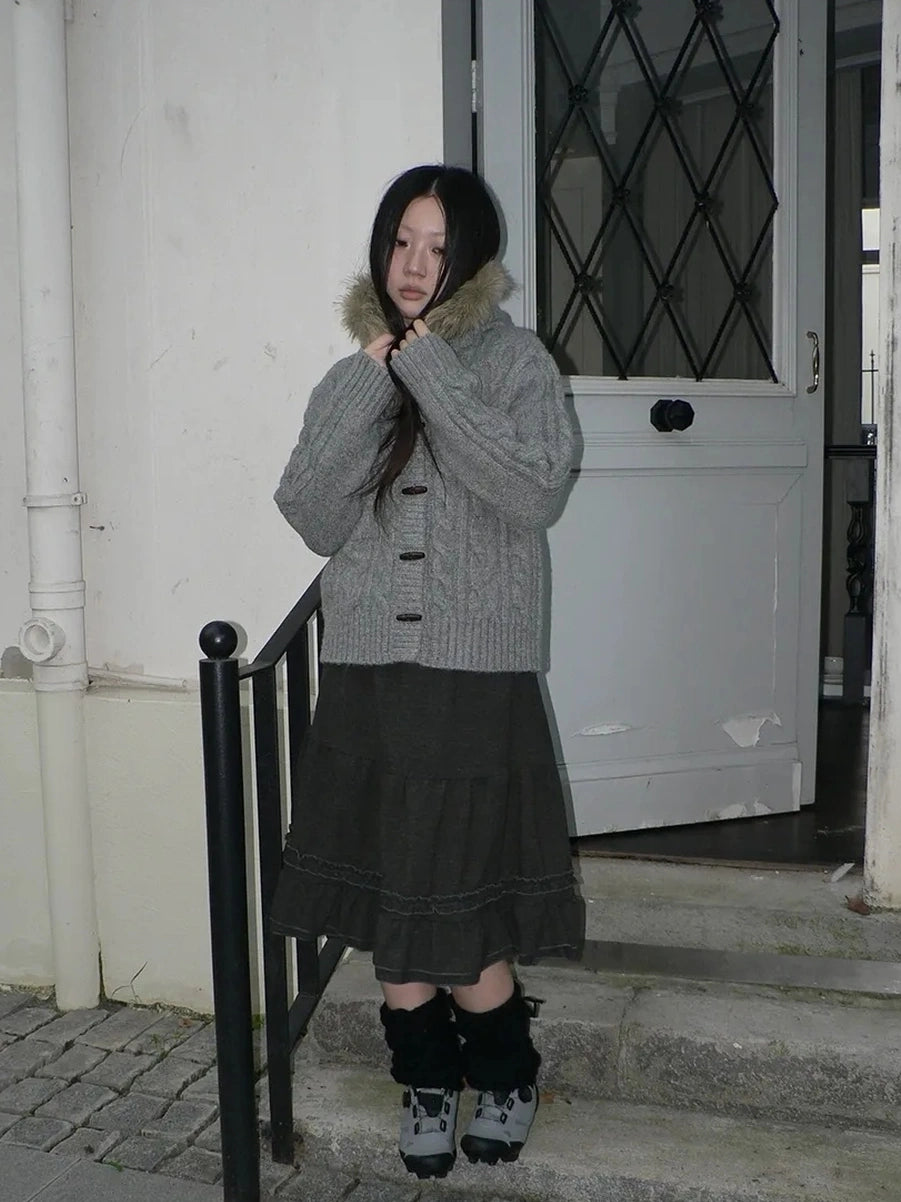 ang project Vintage Pleated Ruffle Hem A Line Skirt Skirt