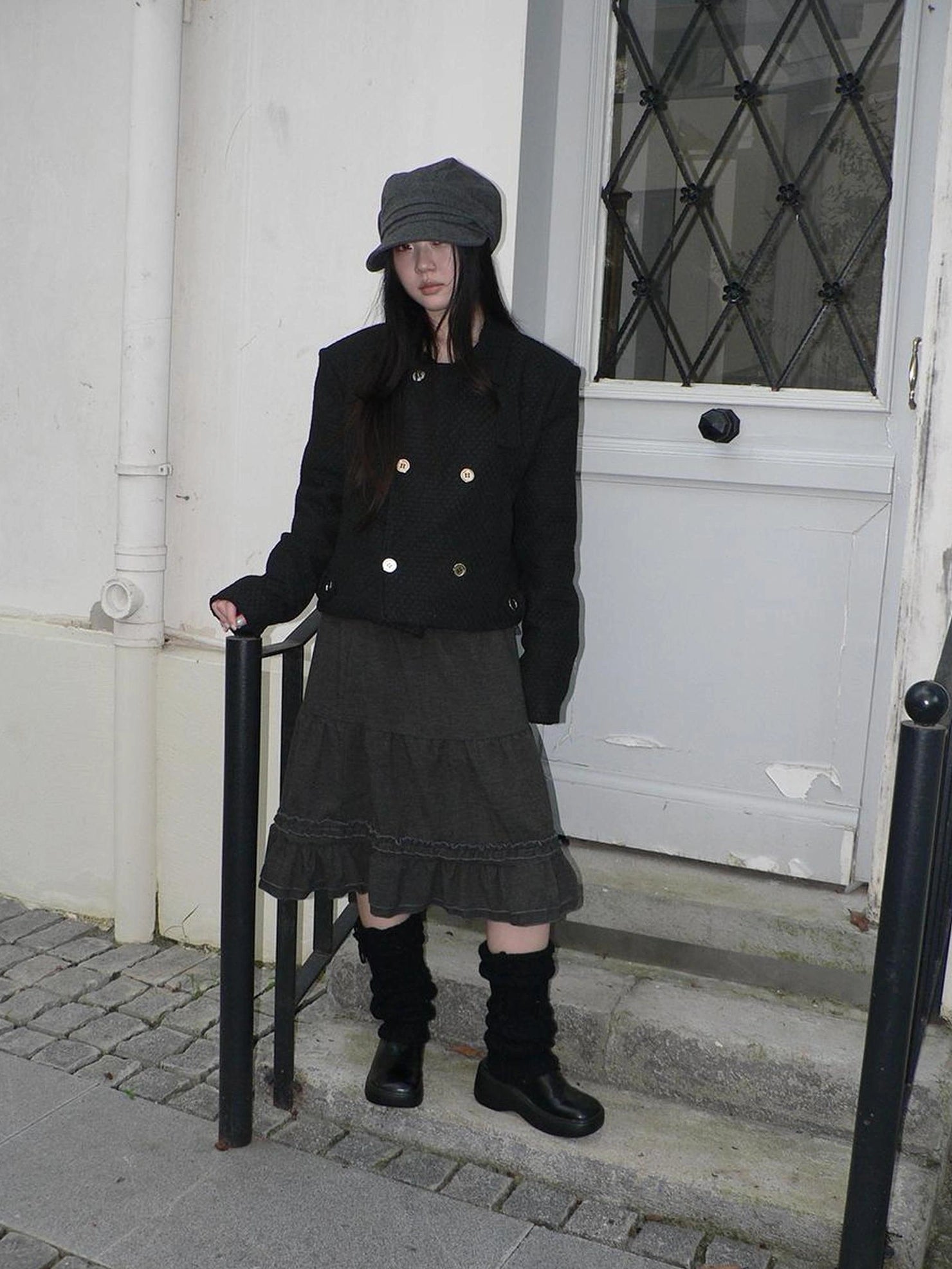 ang project Vintage Pleated Ruffle Hem A Line Skirt Skirt