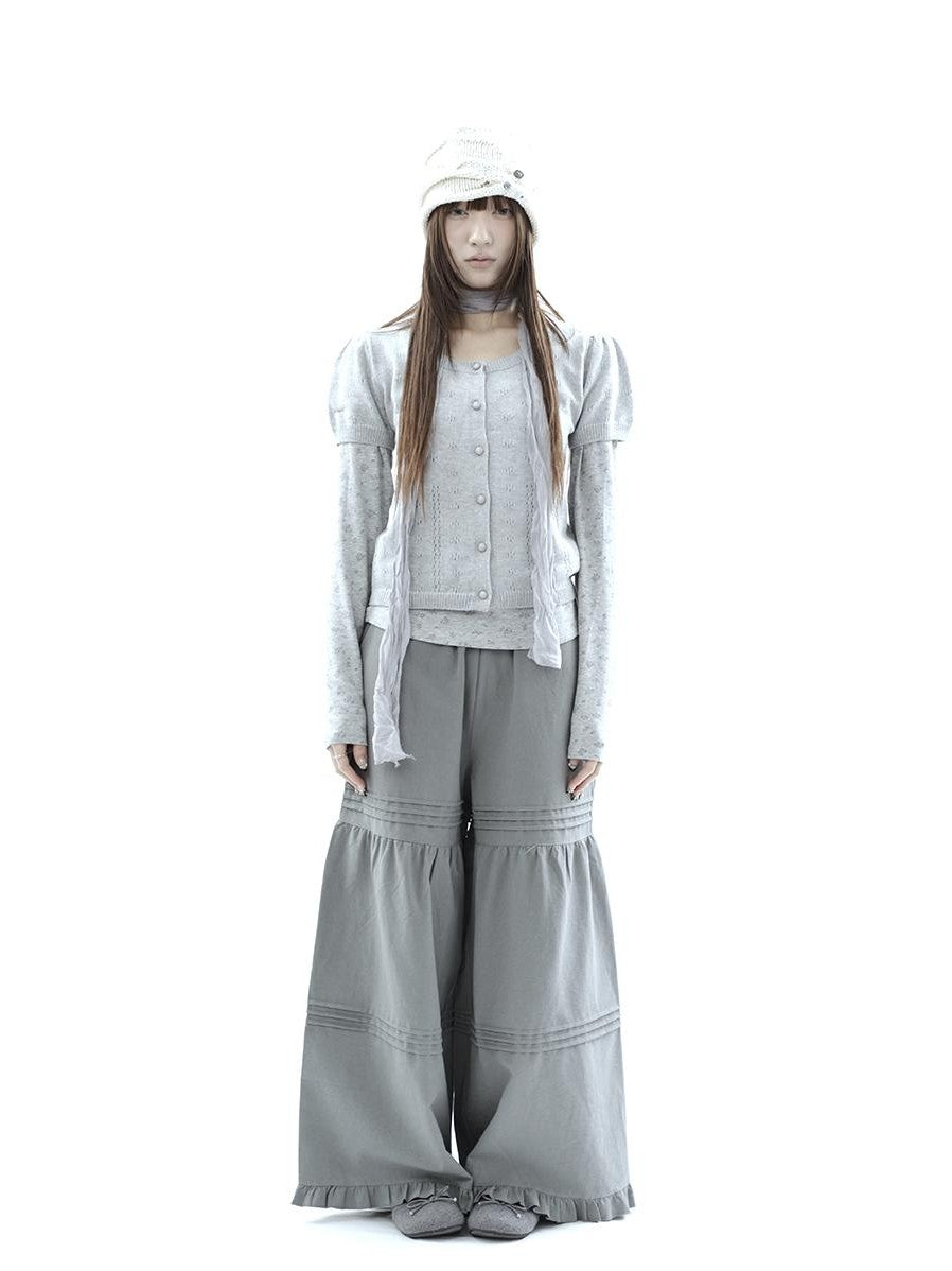 ang project Vintage Pleated Ruffle Lace Elastic Waist Women&