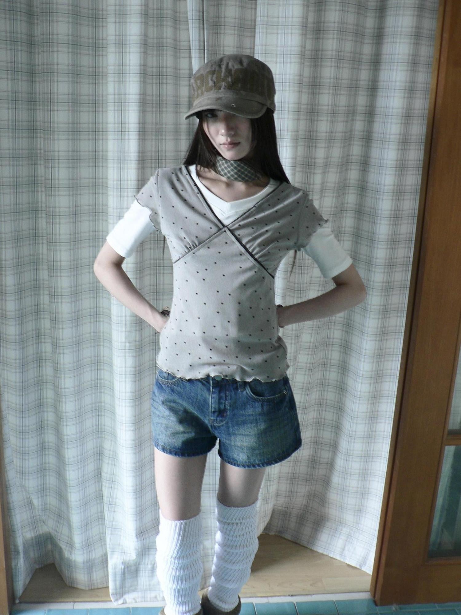 ang project Vintage Polka Dot Patchwork V-neck Women&