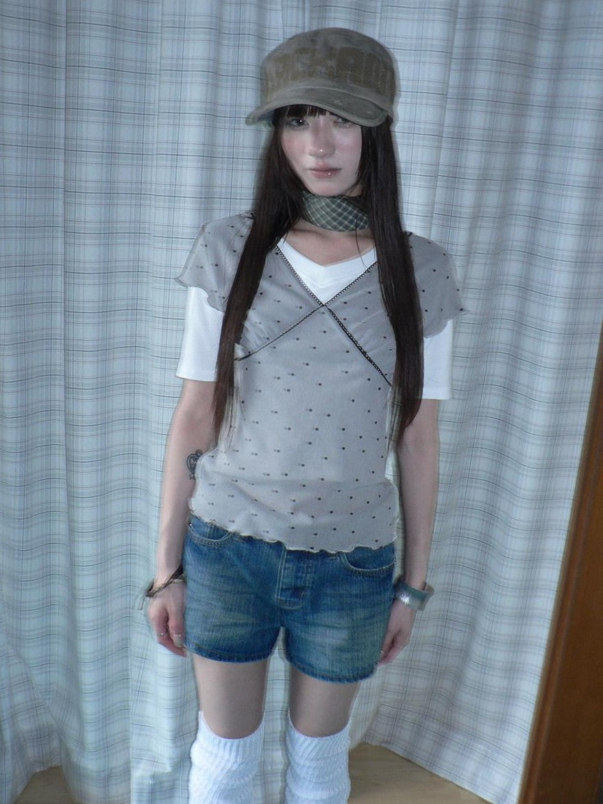 ang project Vintage Polka Dot Patchwork V-neck Women&