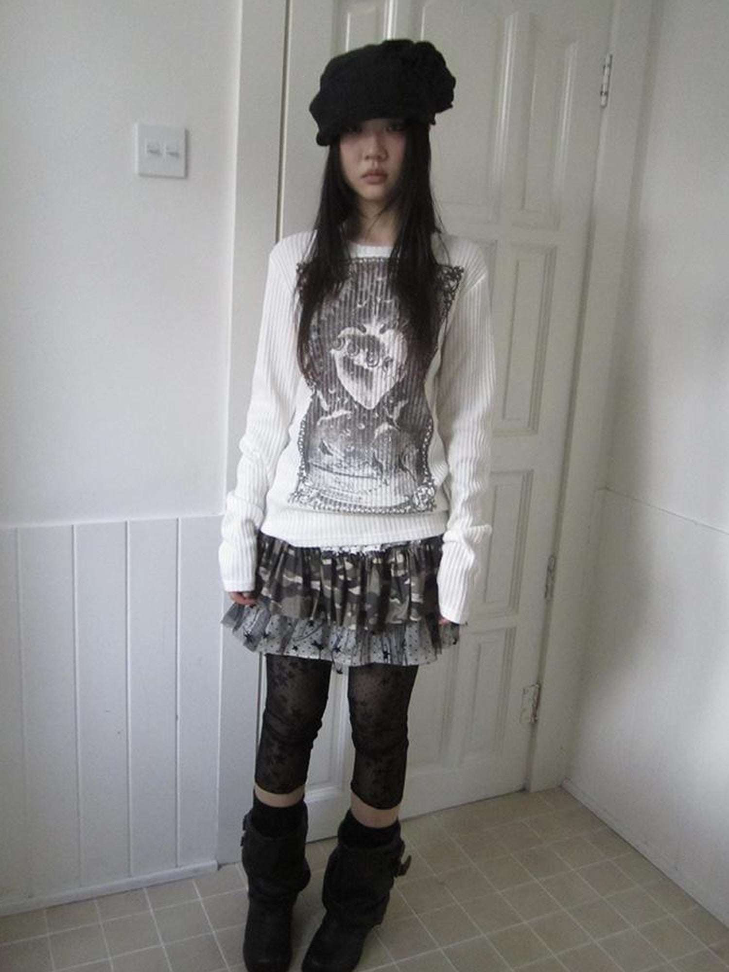 Updateang project Vintage Print Knit Sweater Long Sleeve Autumn Elastic