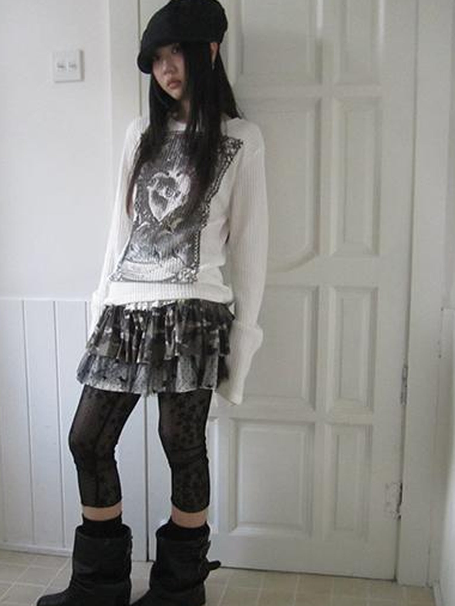 Updateang project Vintage Print Knit Sweater Long Sleeve Autumn Elastic