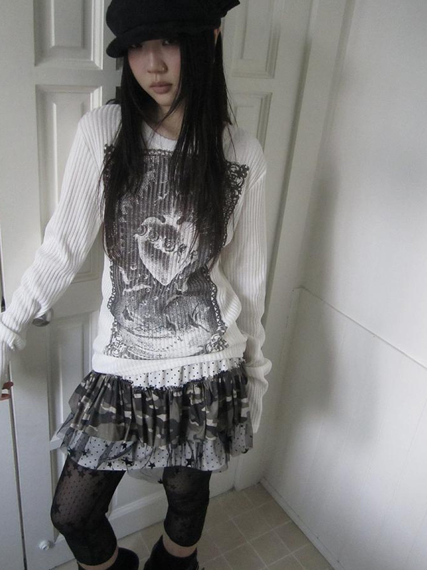 Updateang project Vintage Print Knit Sweater Long Sleeve Autumn Elastic