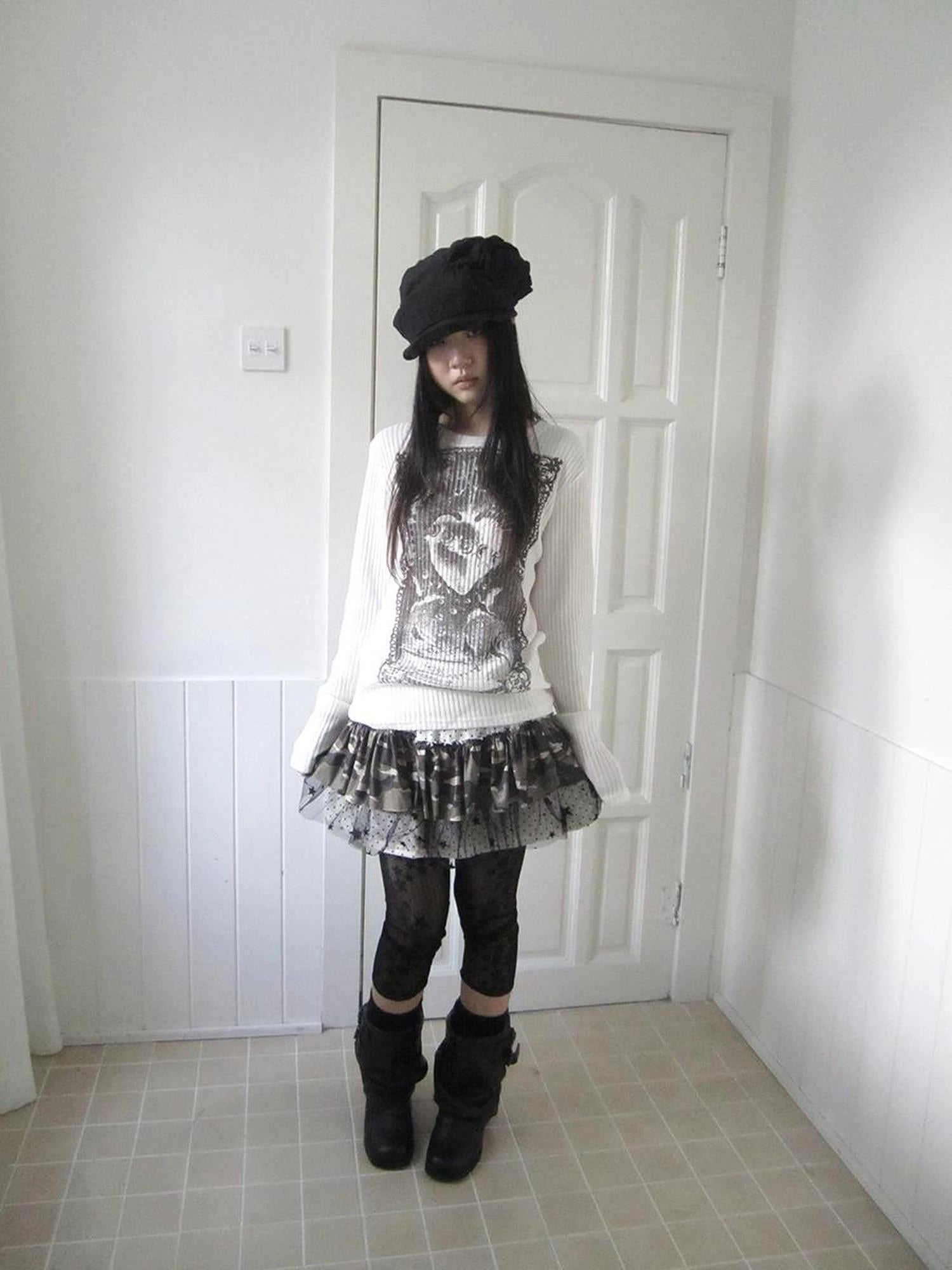 Vintage Print Knit Sweater Long Sleeve Autumn Elastic