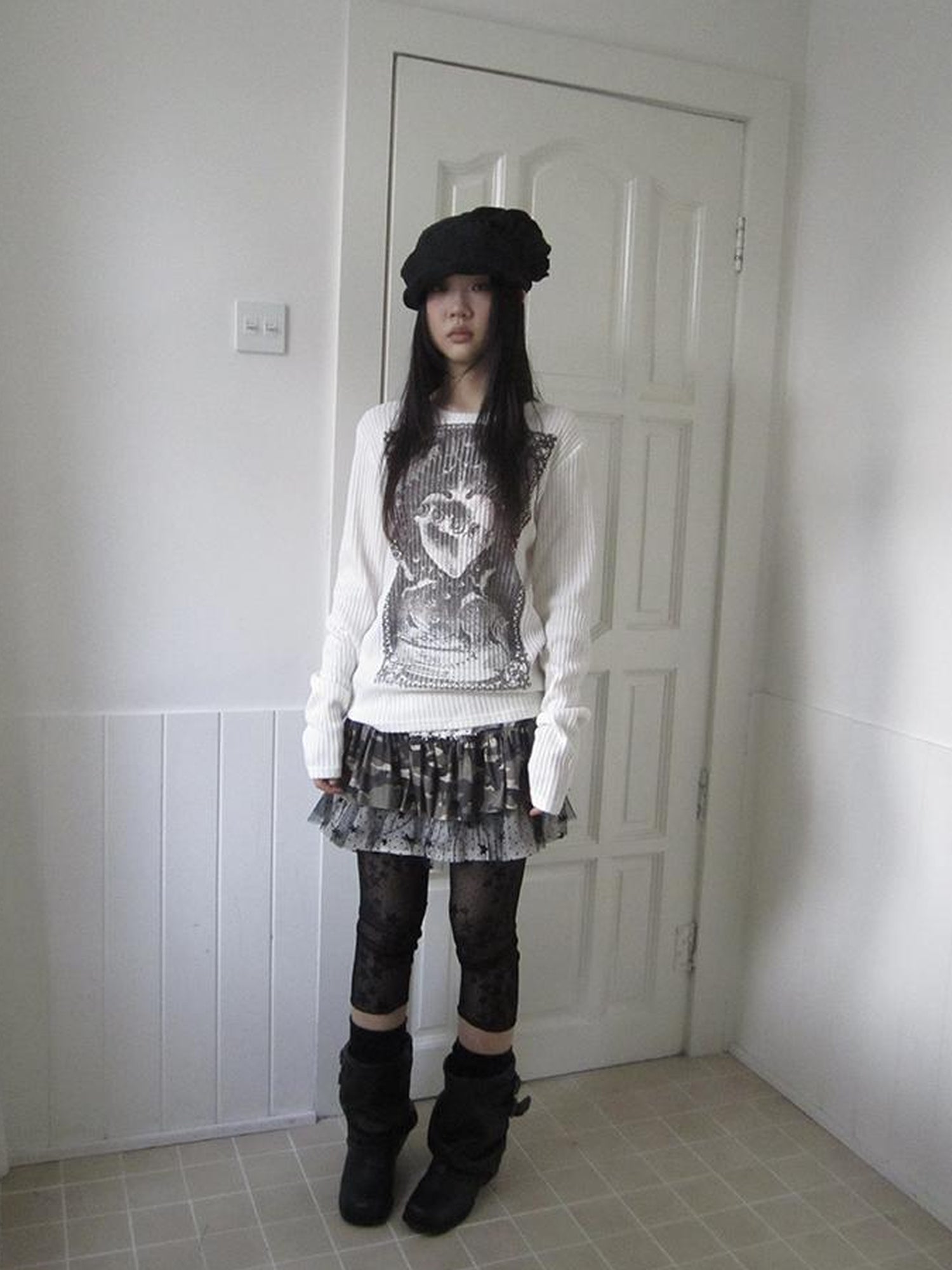 Updateang project Vintage Print Knit Sweater Long Sleeve Autumn Elastic