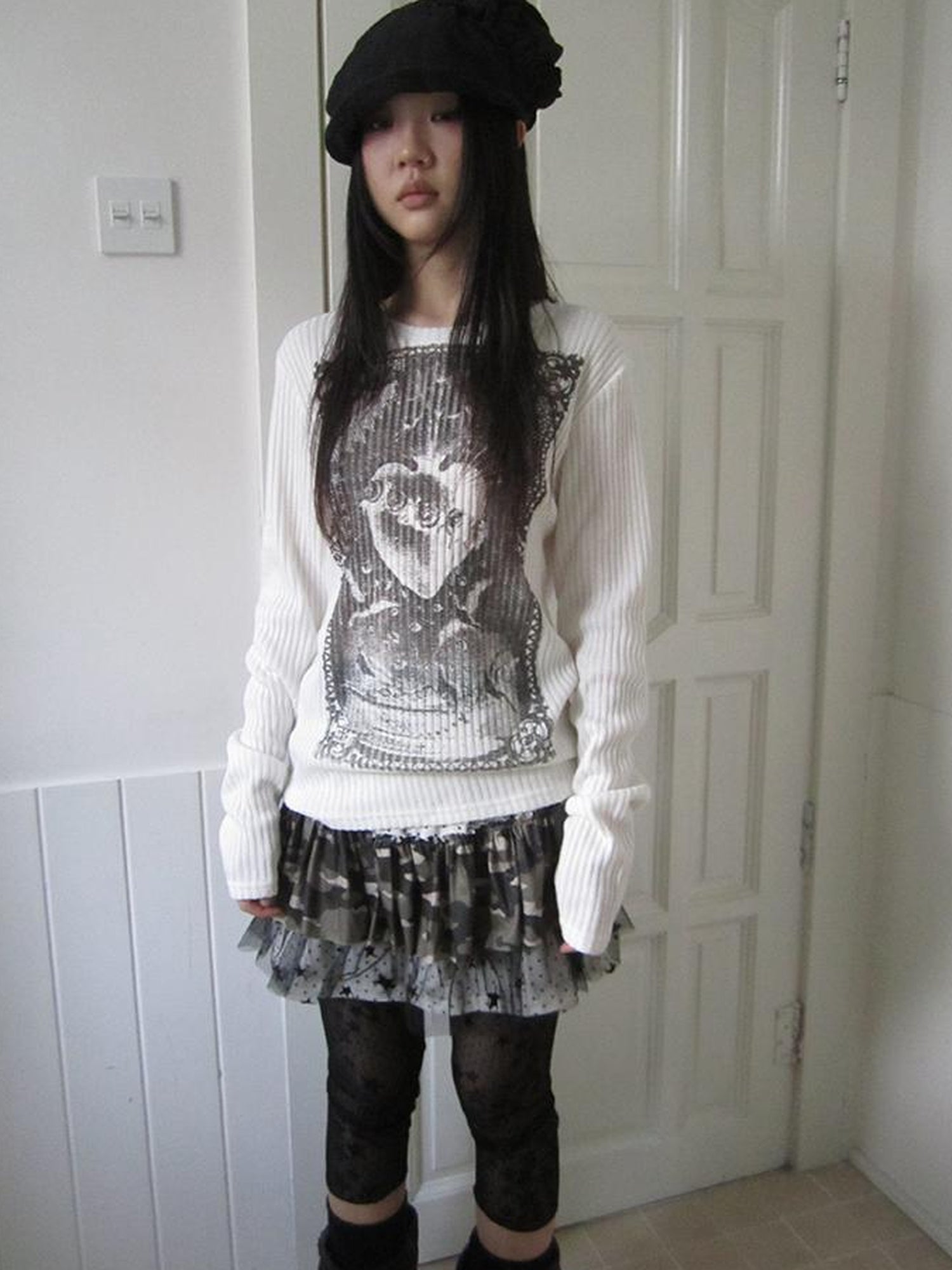 Updateang project Vintage Print Knit Sweater Long Sleeve Autumn Elastic