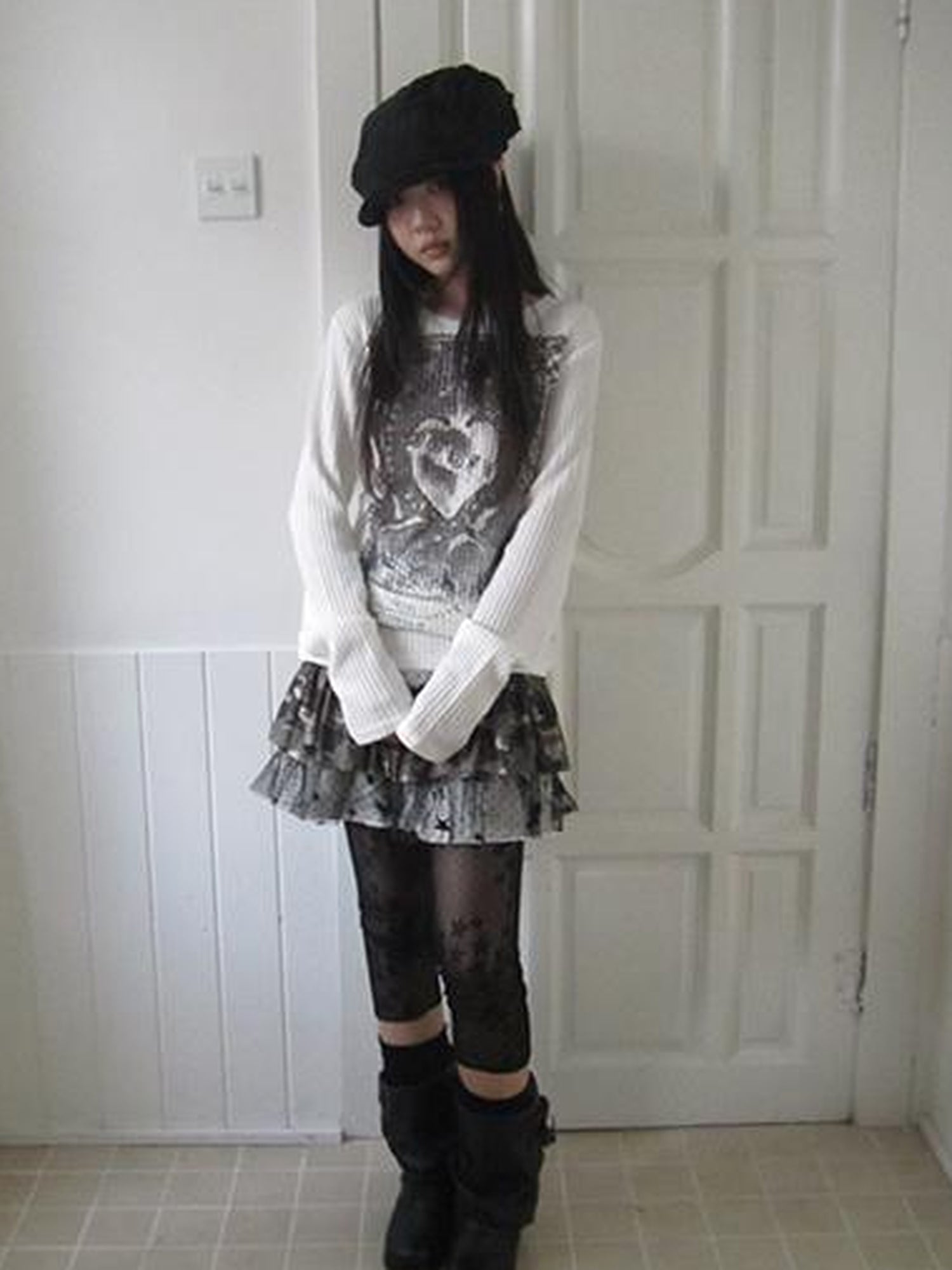 Updateang project Vintage Print Knit Sweater Long Sleeve Autumn Elastic
