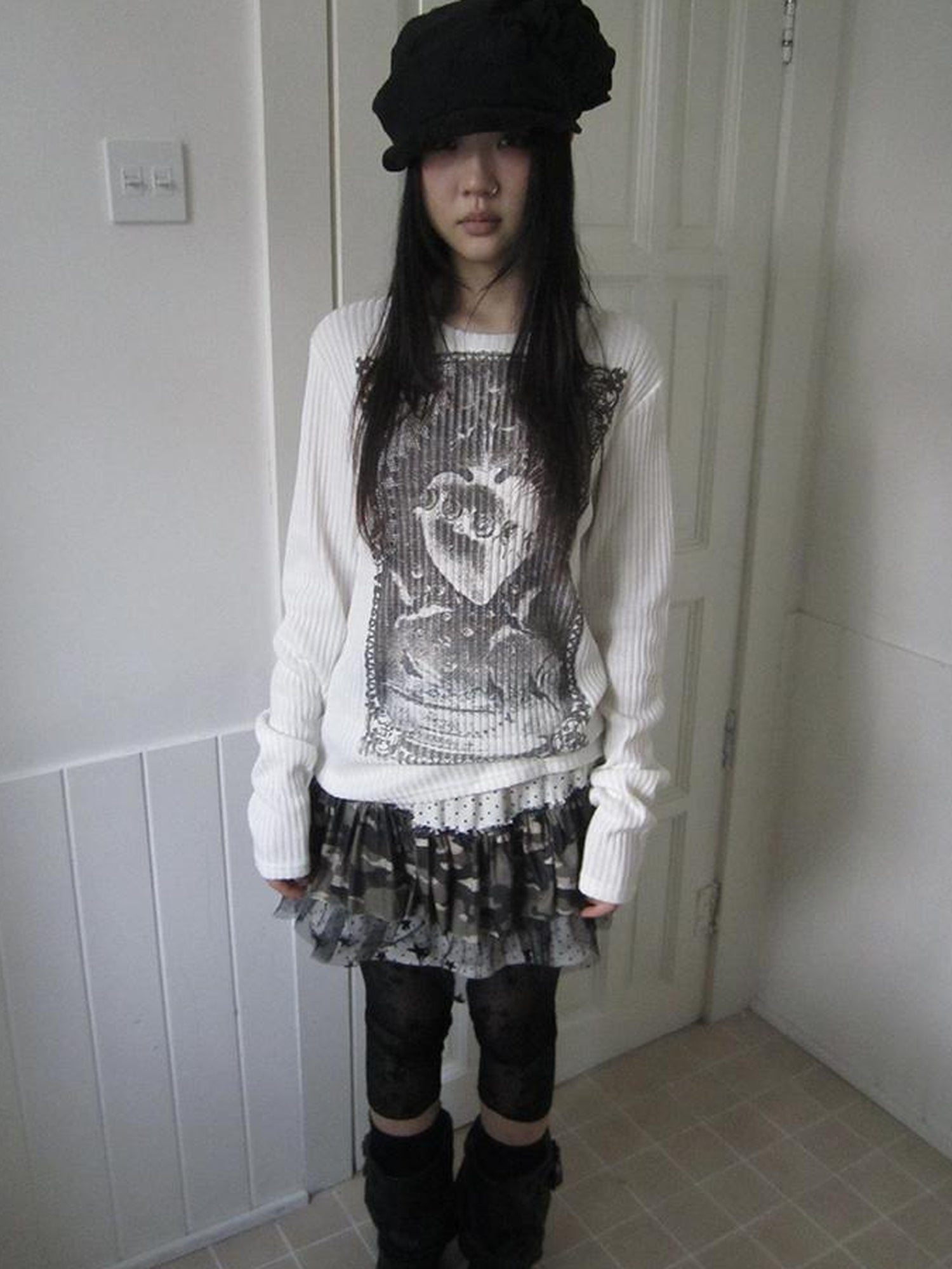 Updateang project Vintage Print Knit Sweater Long Sleeve Autumn Elastic