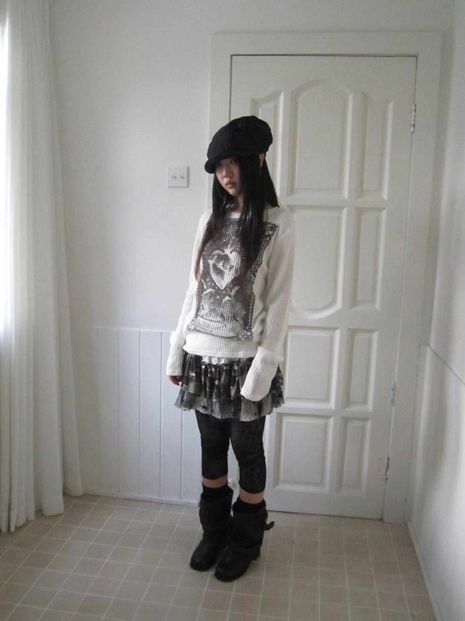 Vintage Print Knit Sweater Long Sleeve Autumn Elastic