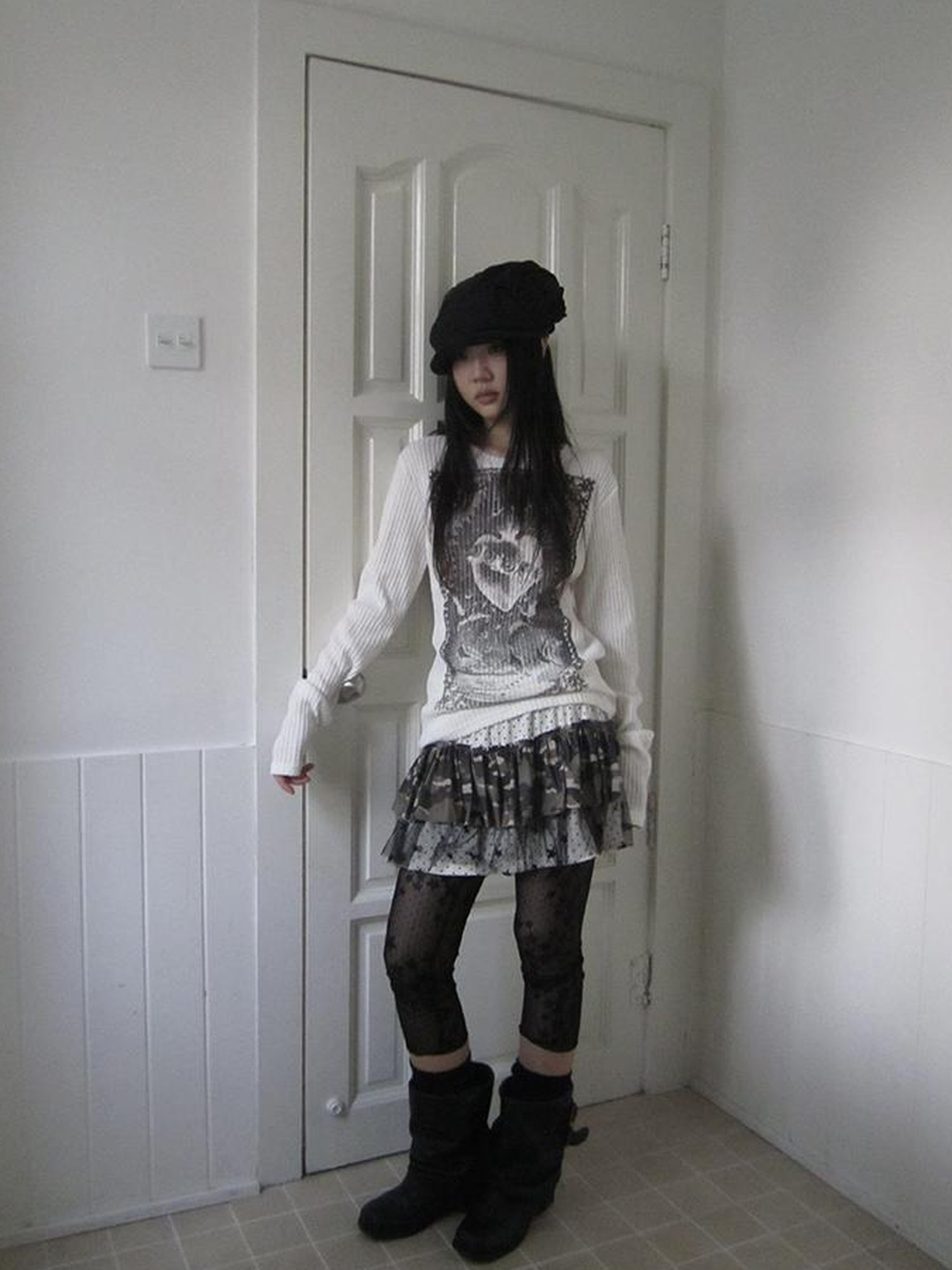 Updateang project Vintage Print Knit Sweater Long Sleeve Autumn Elastic