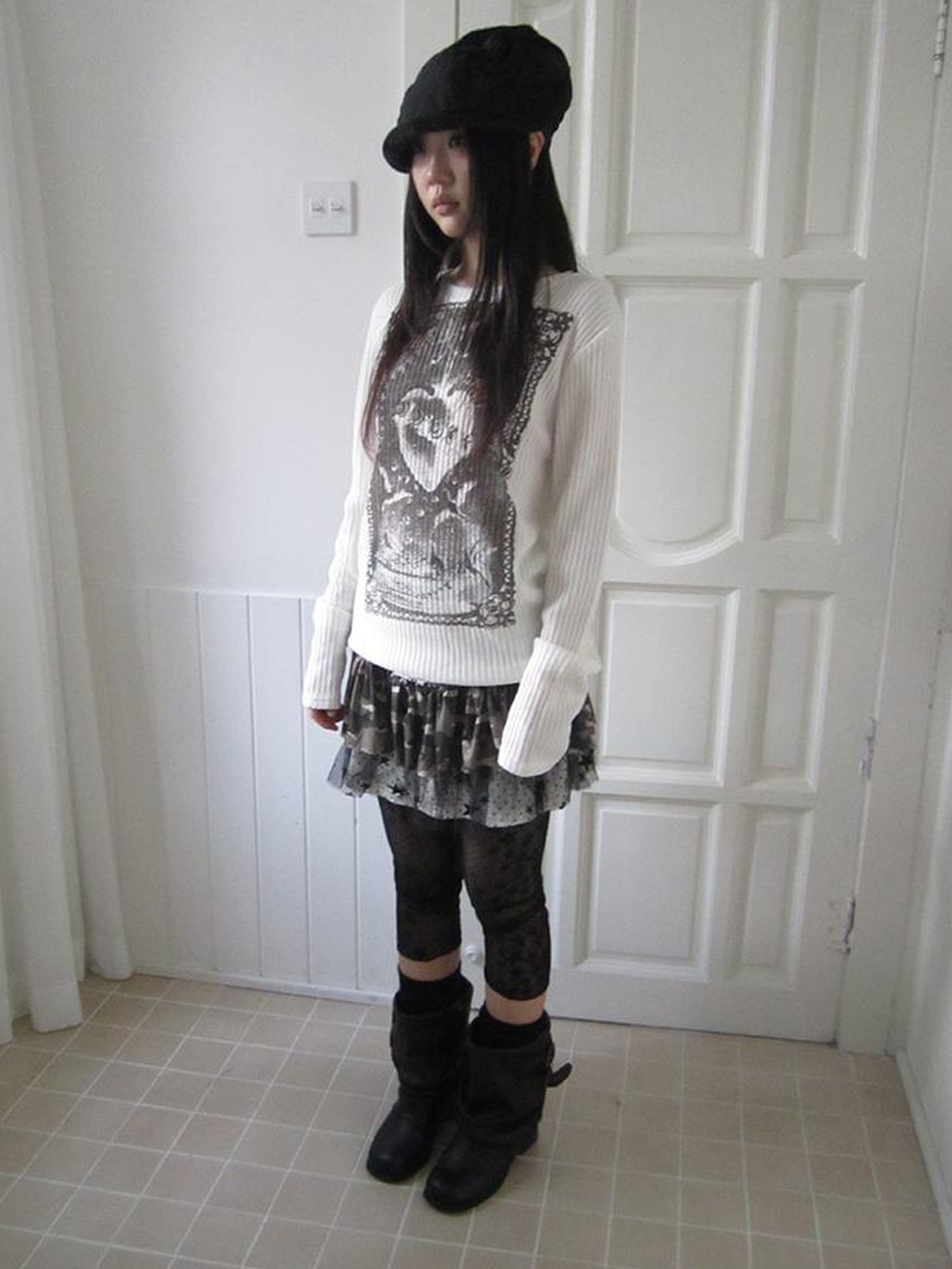 Updateang project Vintage Print Knit Sweater Long Sleeve Autumn Elastic