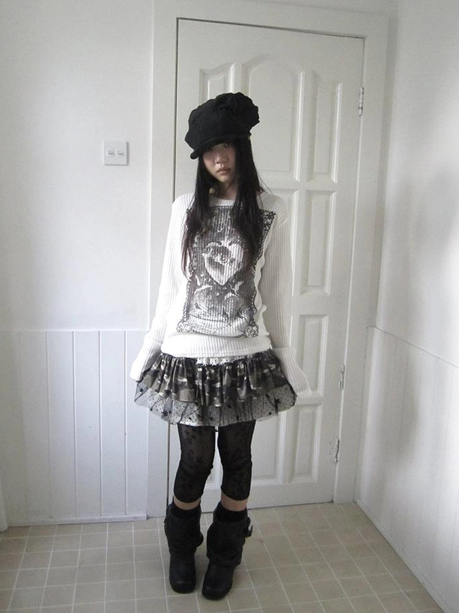 Vintage Print Knit Sweater Long Sleeve Autumn Elastic