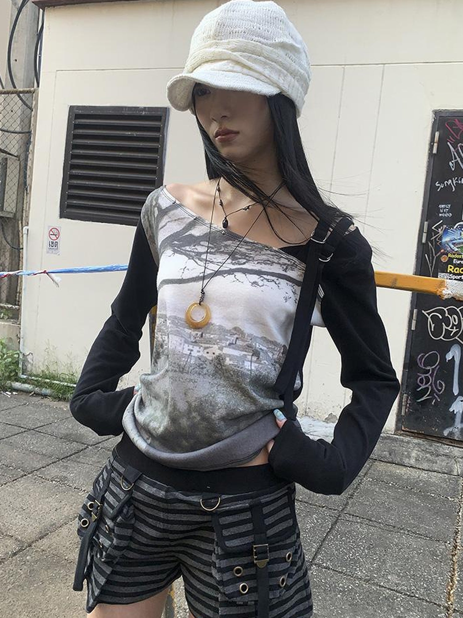 Updateang project Vintage Print Patchwork Sleeve Tee