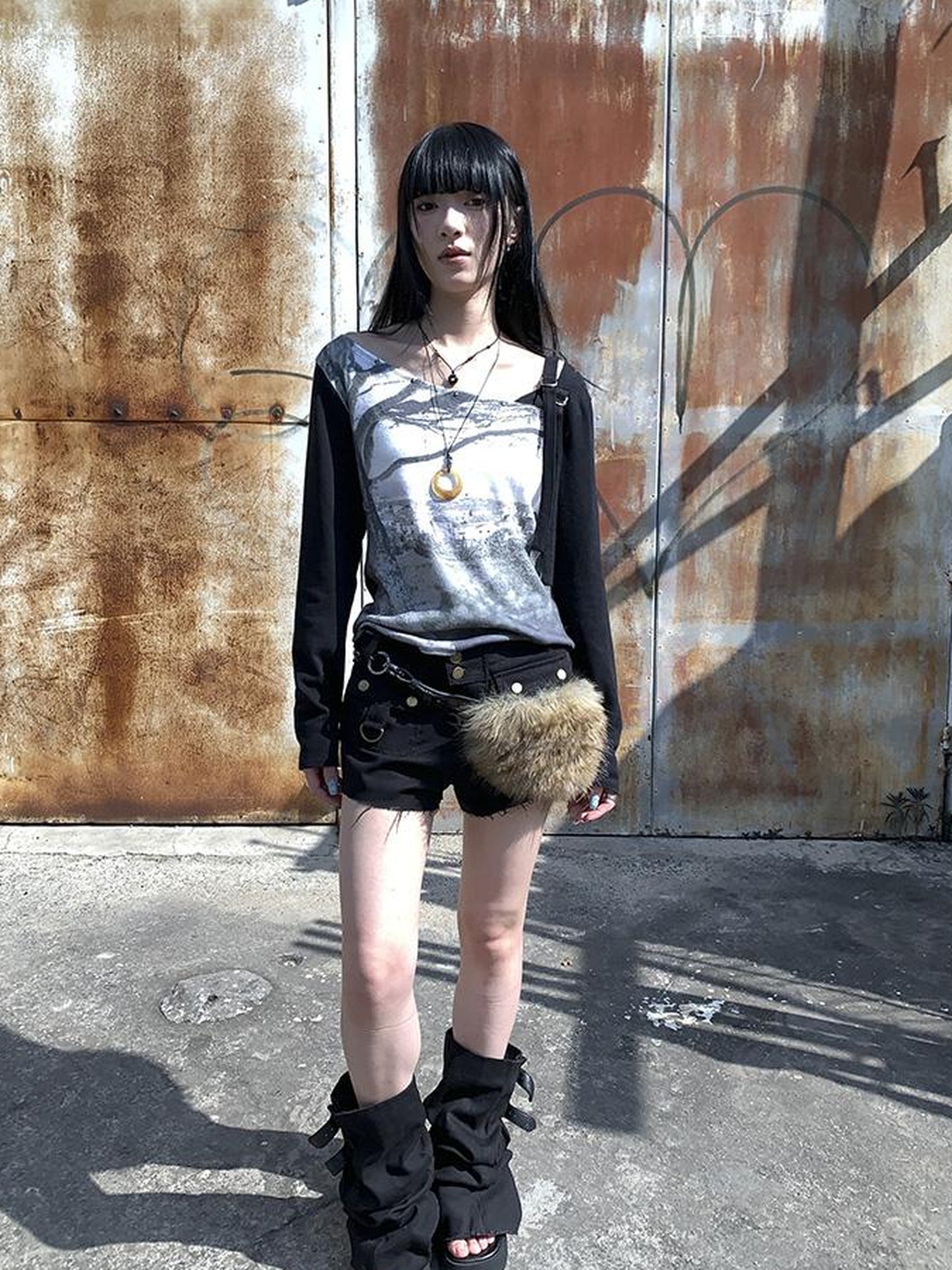 Updateang project Vintage Print Patchwork Sleeve Tee