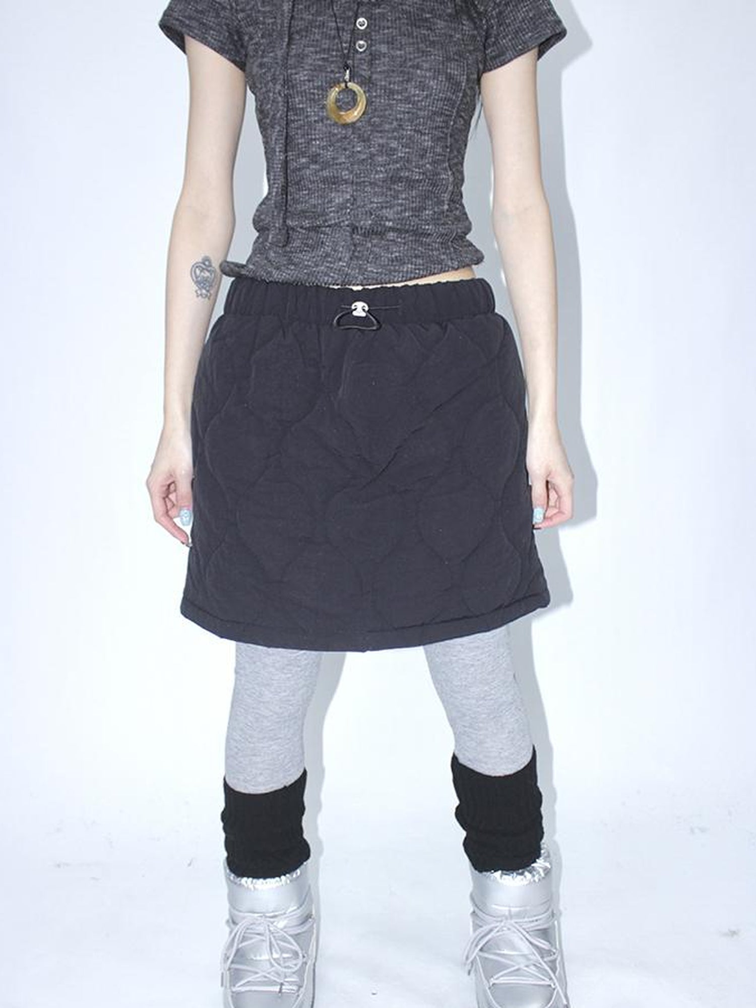 ang project Vintage Quilted A Line Mini Skirt with Elastic Waist