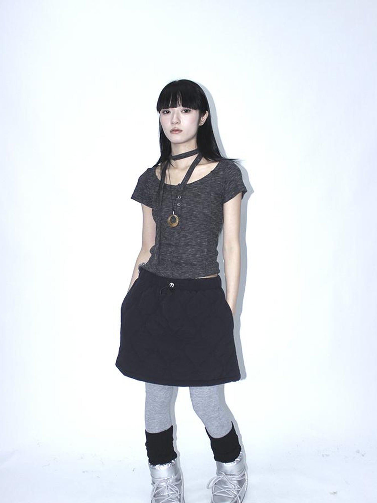 ang project Vintage Quilted A Line Mini Skirt with Elastic Waist