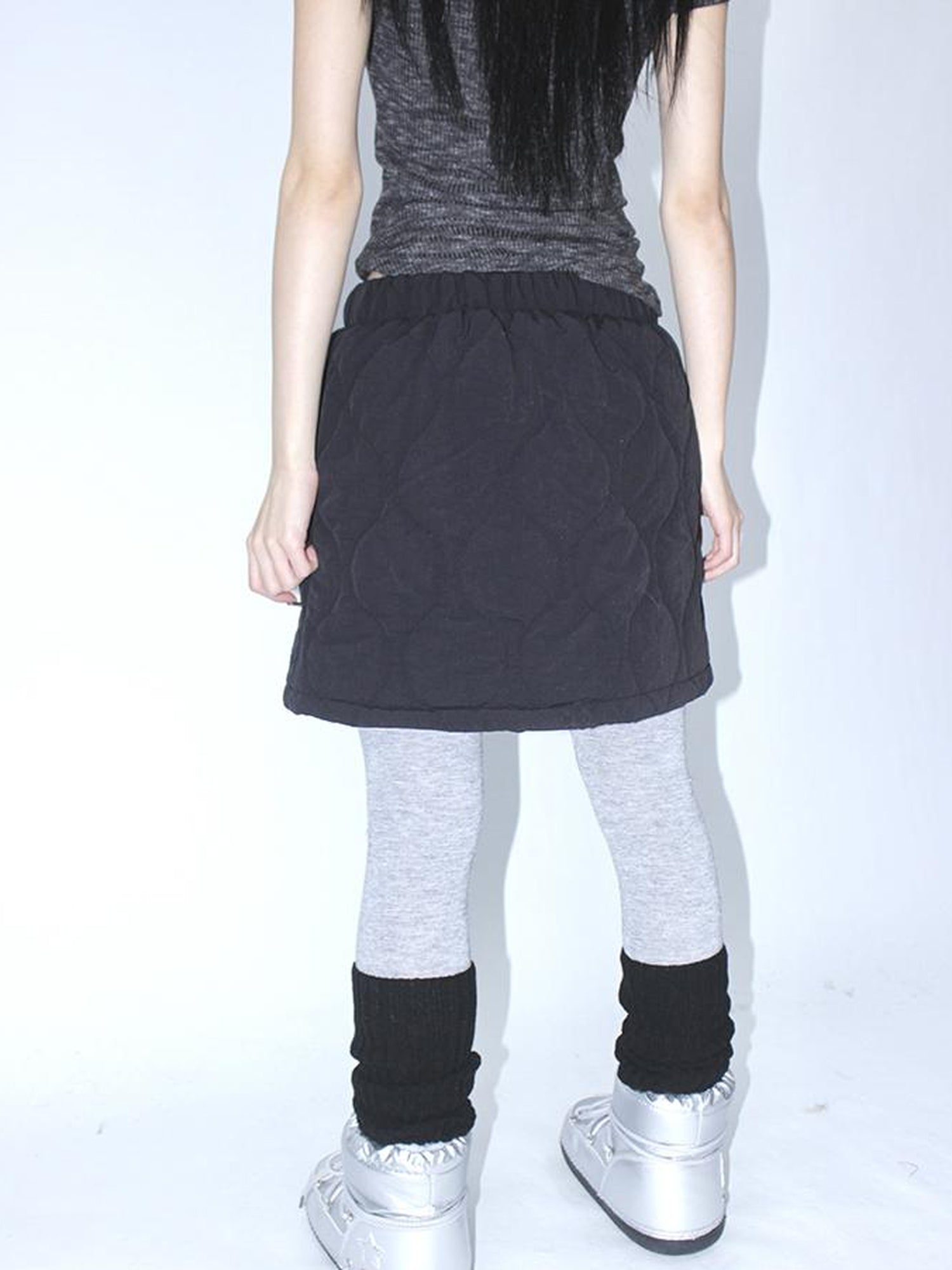 ang project Vintage Quilted A Line Mini Skirt with Elastic Waist