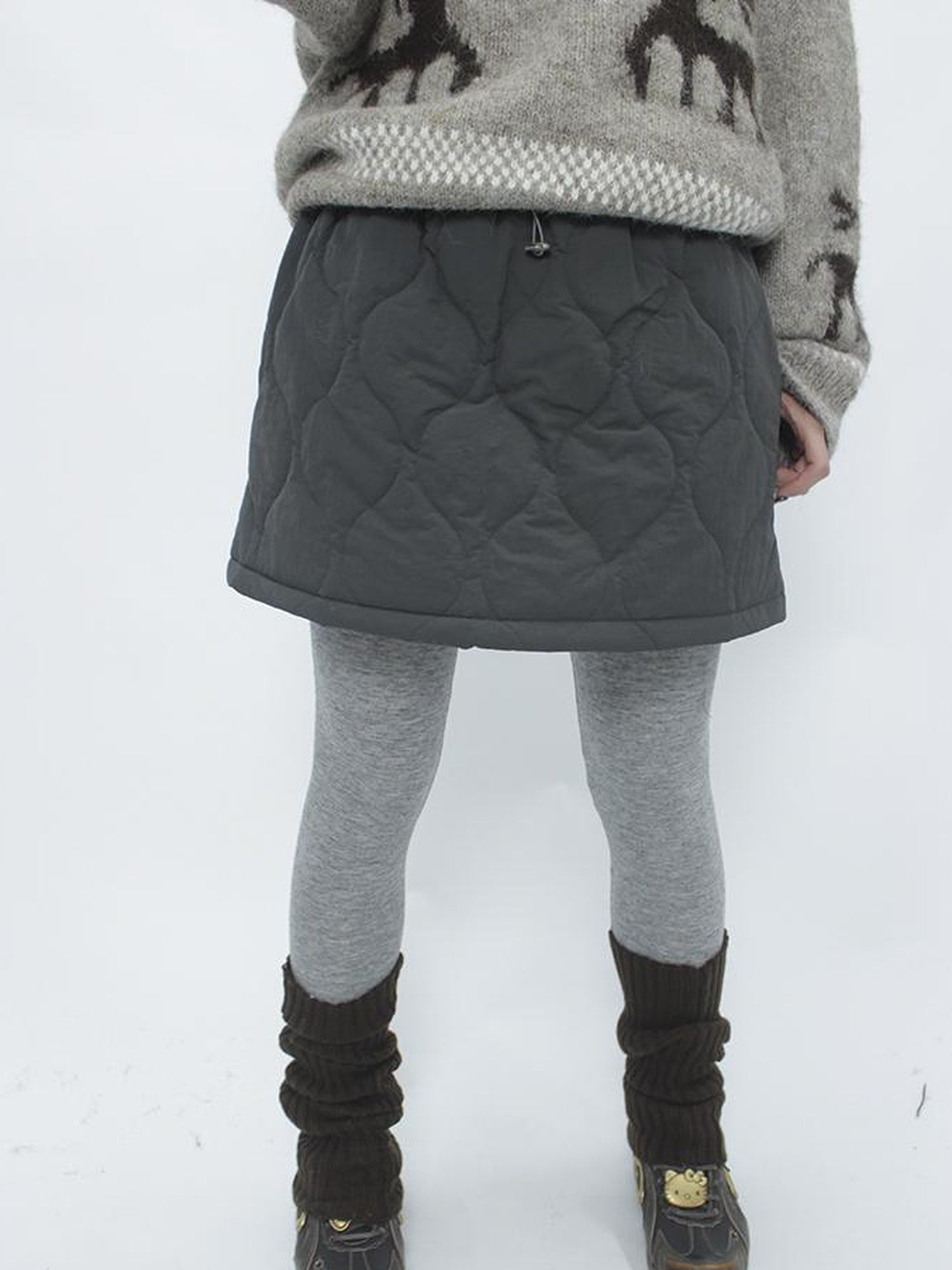 ang project Vintage Quilted A Line Mini Skirt with Elastic Waist