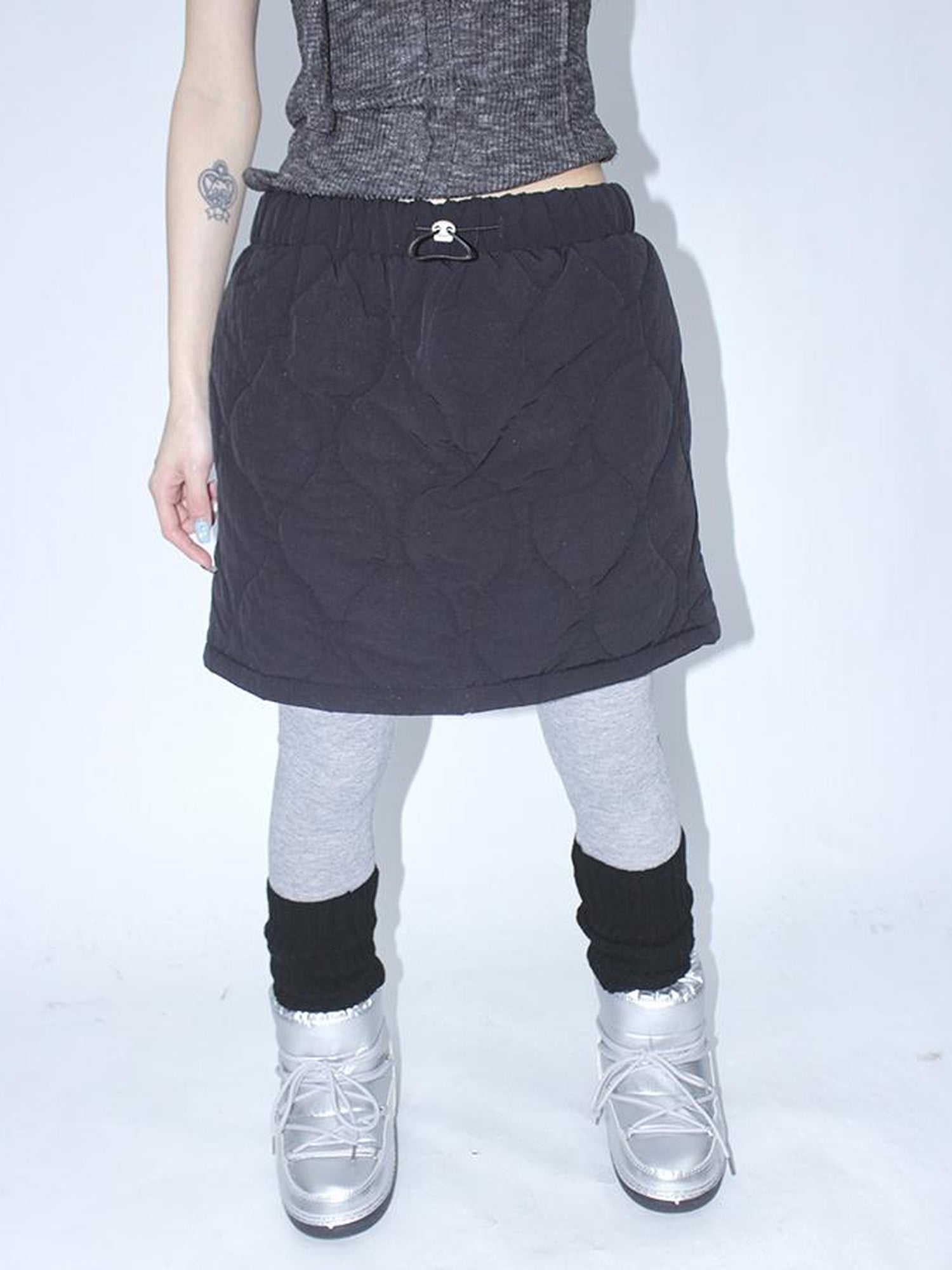 ang project Vintage Quilted A Line Mini Skirt with Elastic Waist