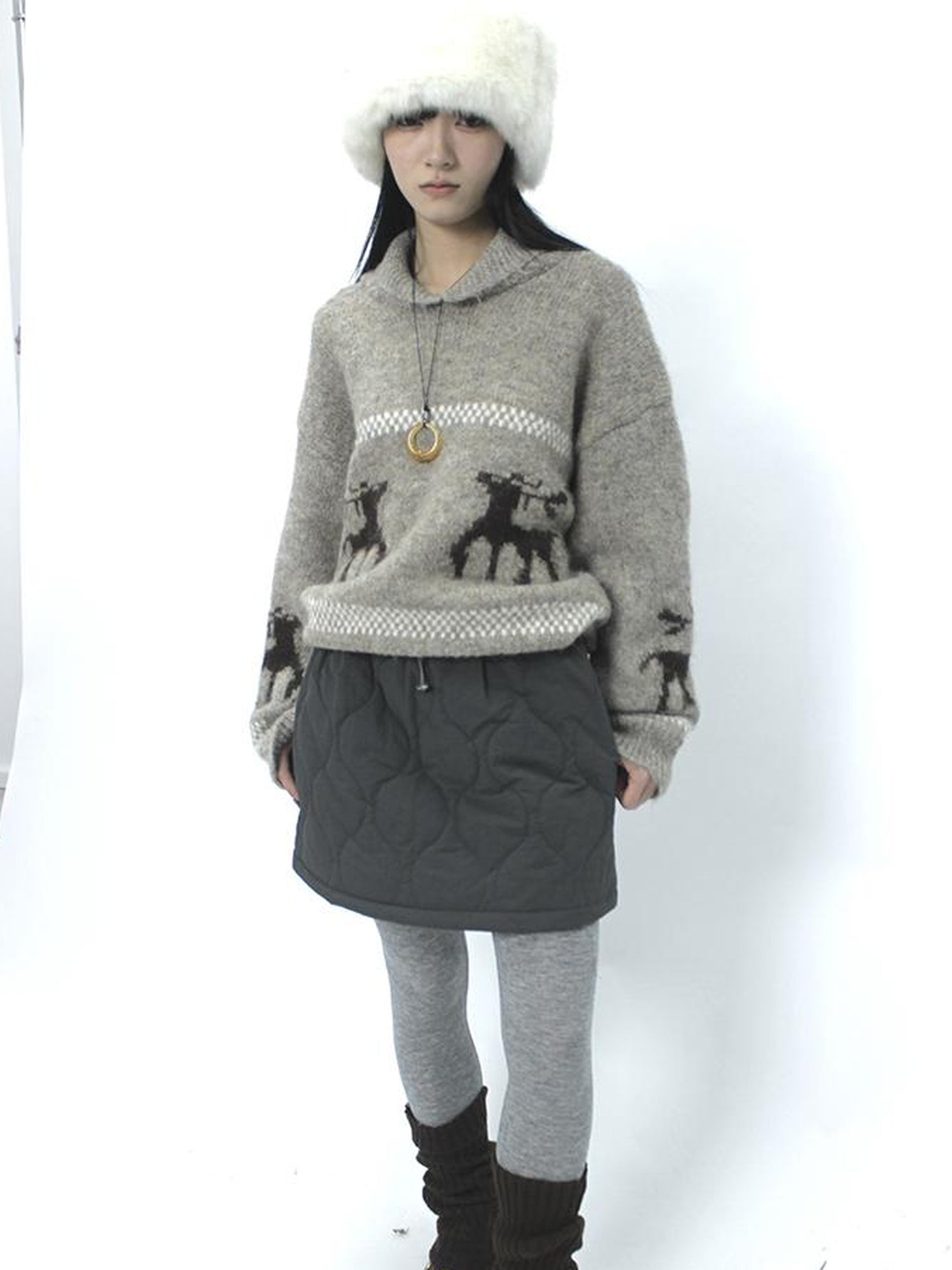 ang project Vintage Quilted A Line Mini Skirt with Elastic Waist