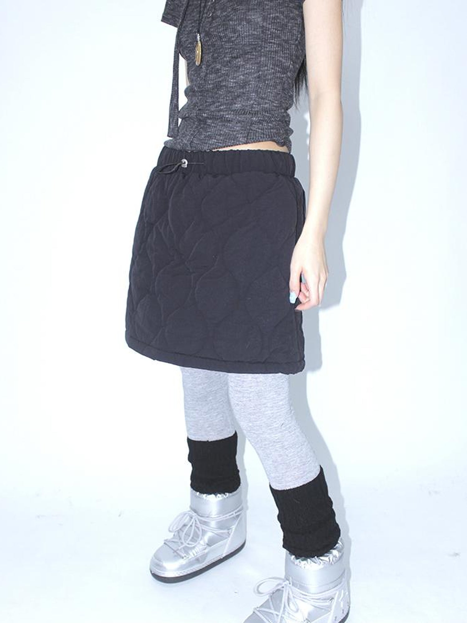 ang project Vintage Quilted A Line Mini Skirt with Elastic Waist