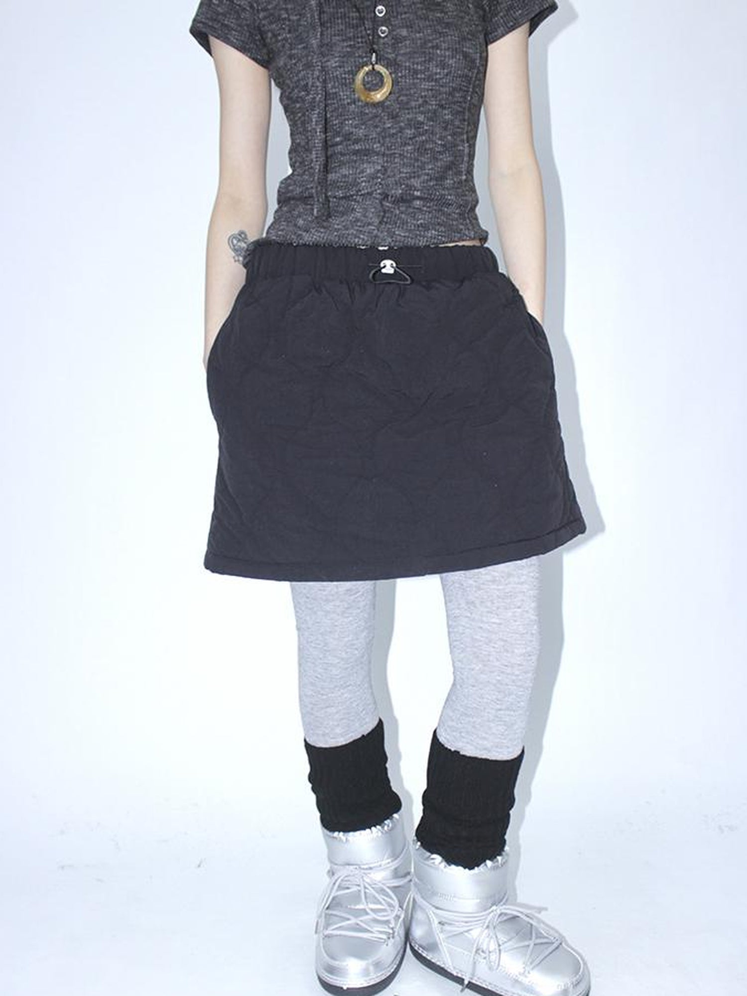 ang project Vintage Quilted A Line Mini Skirt with Elastic Waist