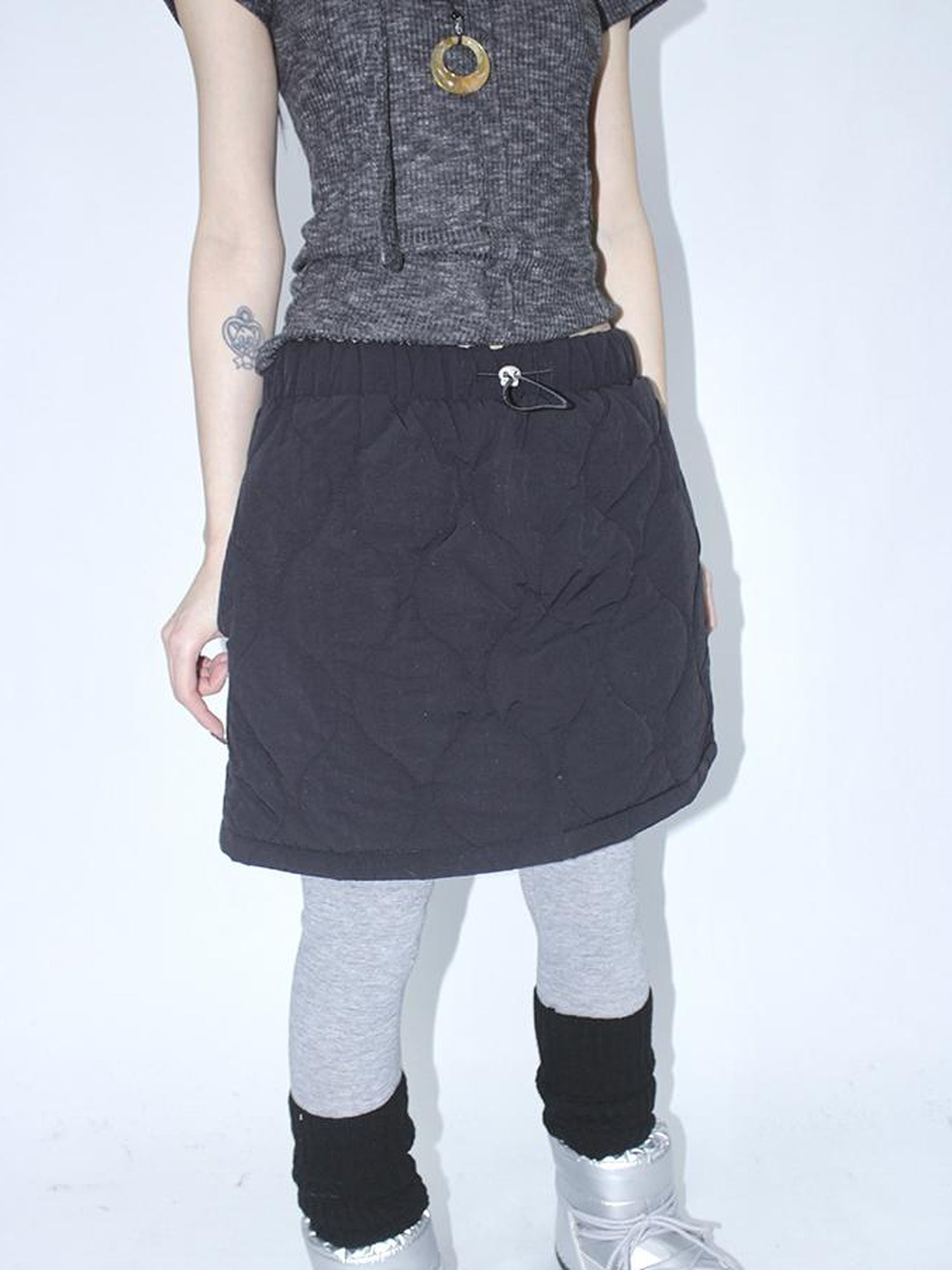 ang project Vintage Quilted A Line Mini Skirt with Elastic Waist