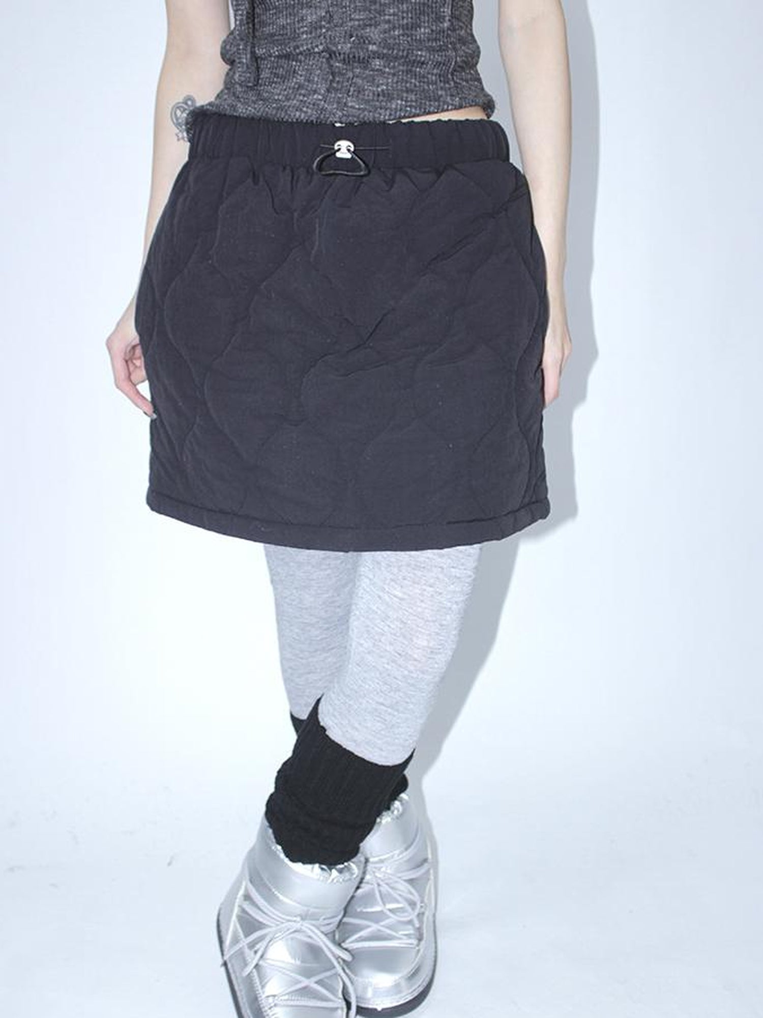 ang project Vintage Quilted A Line Mini Skirt with Elastic Waist