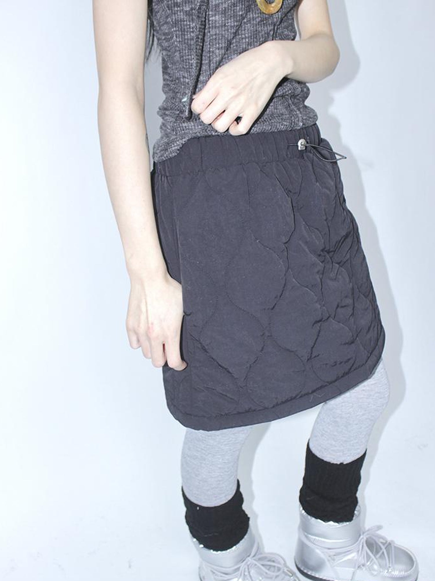 ang project Vintage Quilted A Line Mini Skirt with Elastic Waist