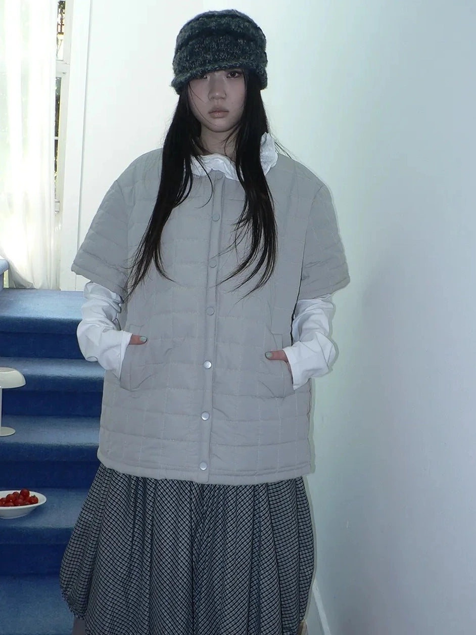 ang project Vintage Quilted Short Sleeve Cotton Jacket Padded Jacket