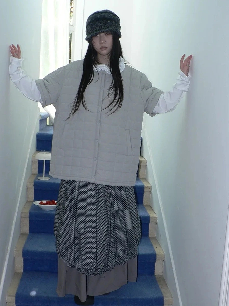 ang project Vintage Quilted Short Sleeve Cotton Jacket Padded Jacket