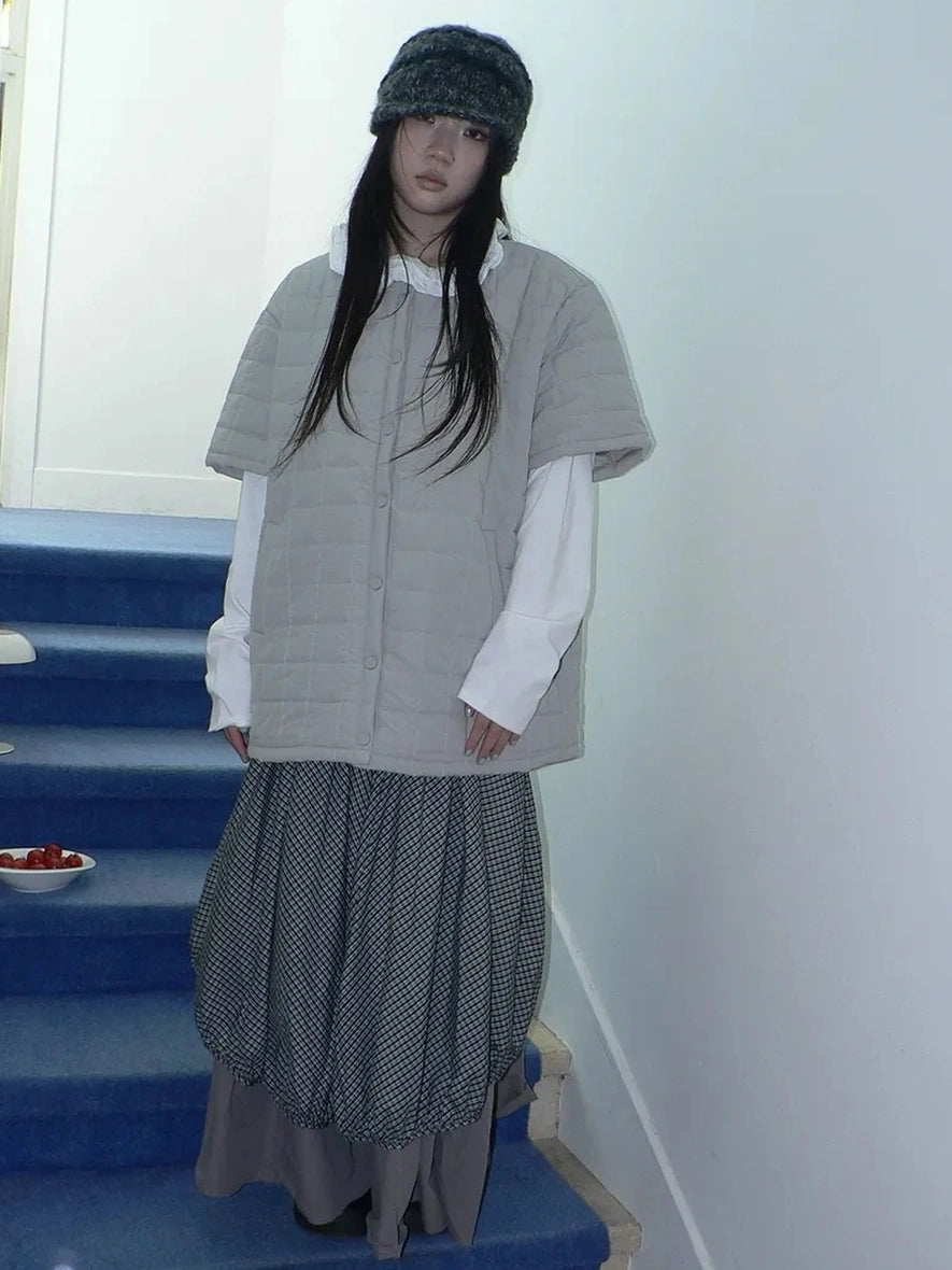 ang project Vintage Quilted Short Sleeve Cotton Jacket Padded Jacket