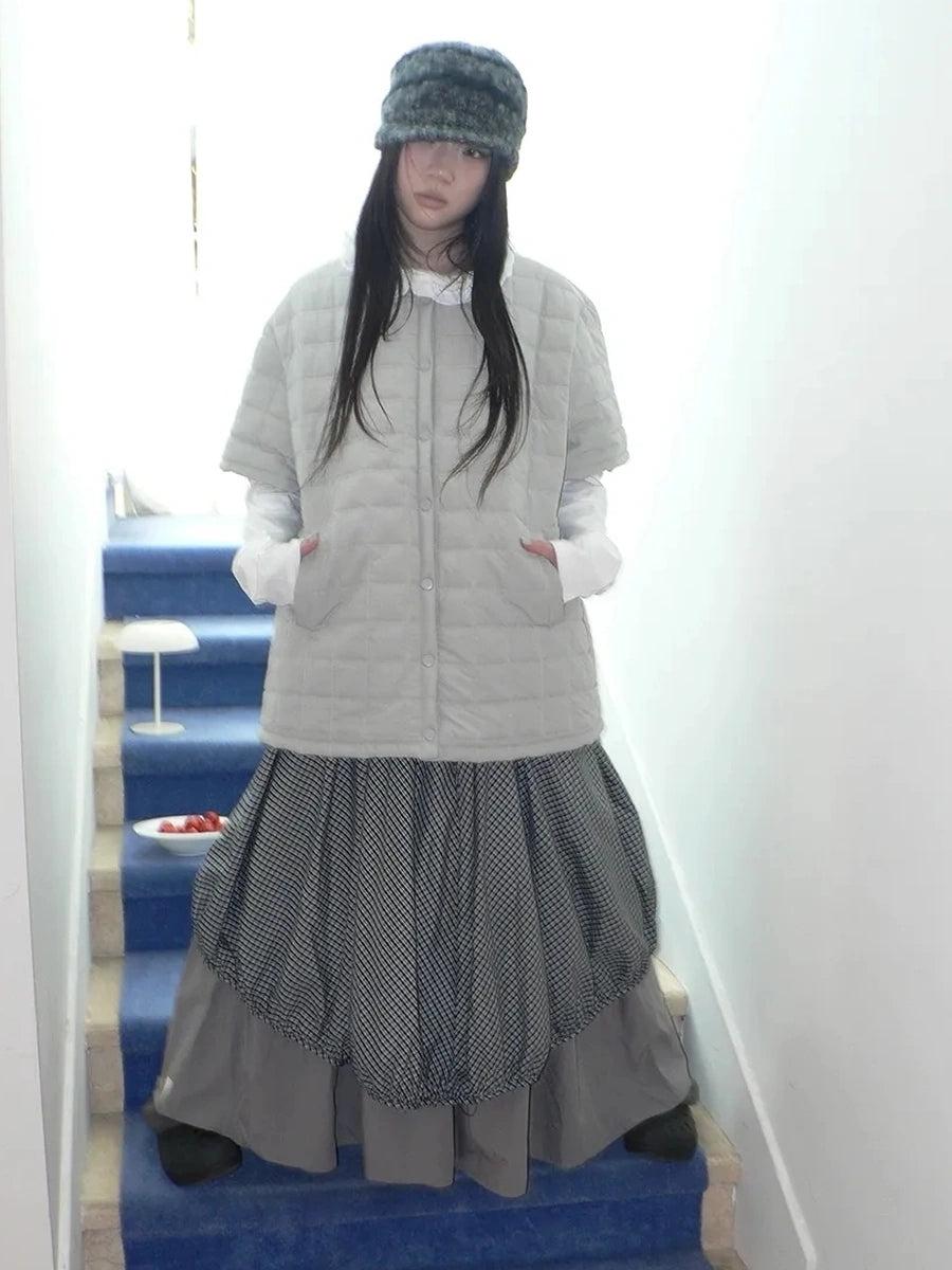 ang project Vintage Quilted Short Sleeve Cotton Jacket Padded Jacket